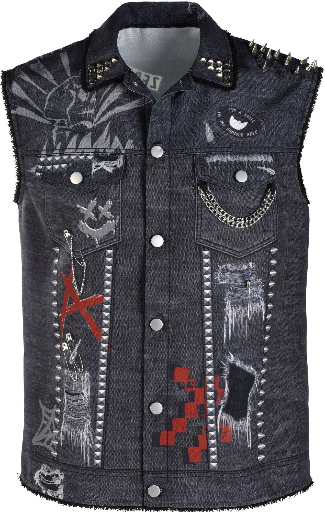 Adult Gray Distressed Studded Chambray Vest - Punk