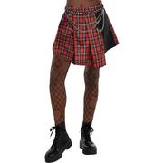 Adult Red Plaid Pleated Skirt with Chain Belt - Punk