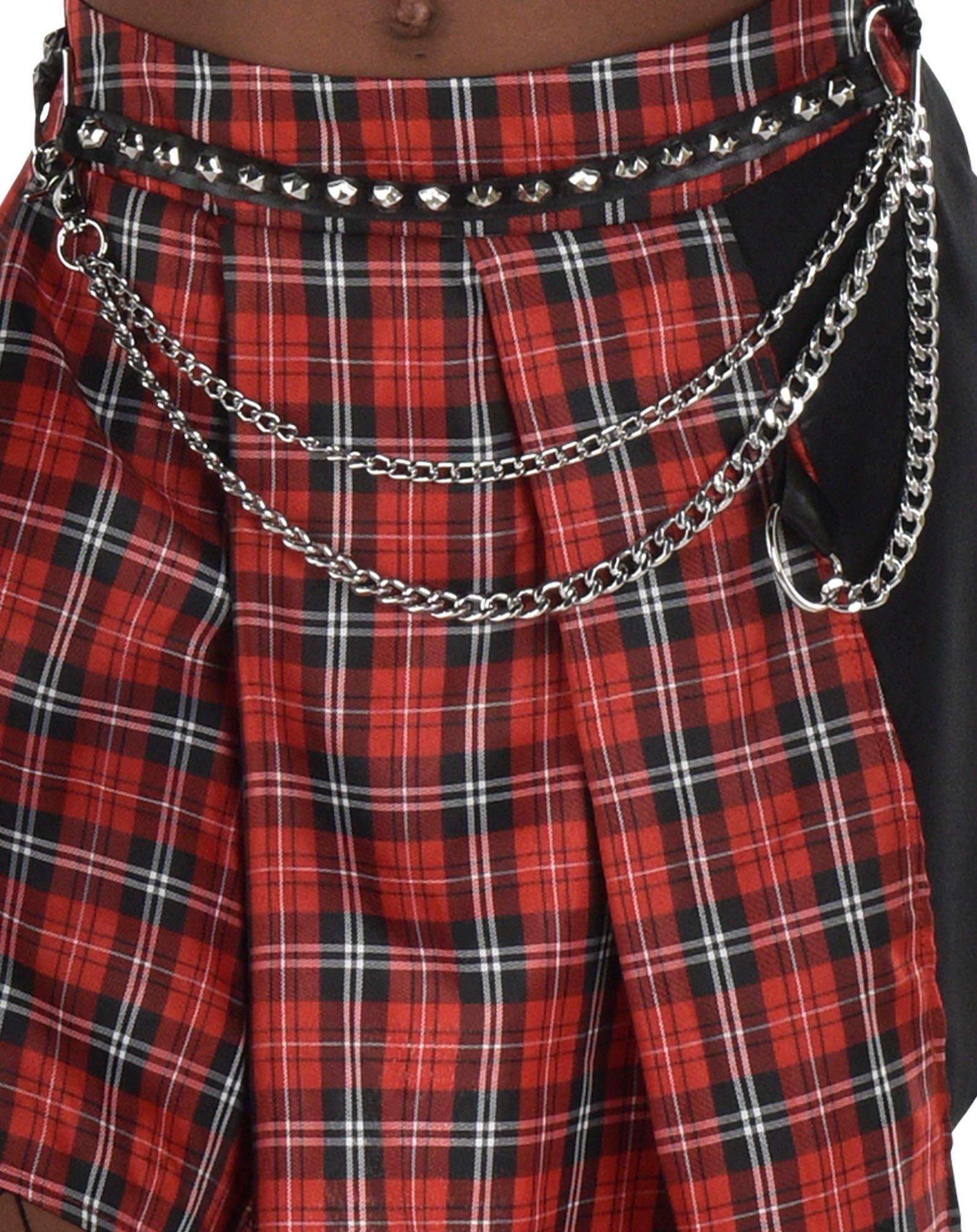 PartyCity Adult Red Plaid Pleated Skirt with Chain Belt Party City in Tustin CA