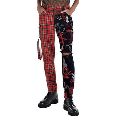 Adult 2-Tone Red Plaid & Black Pants - Punk