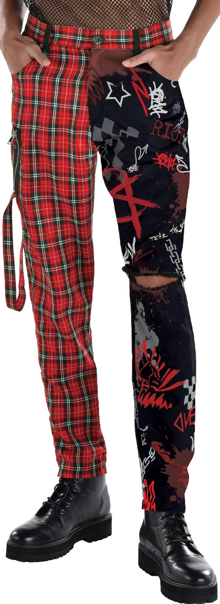 Adult 2-Tone Red Plaid & Black Pants - Punk