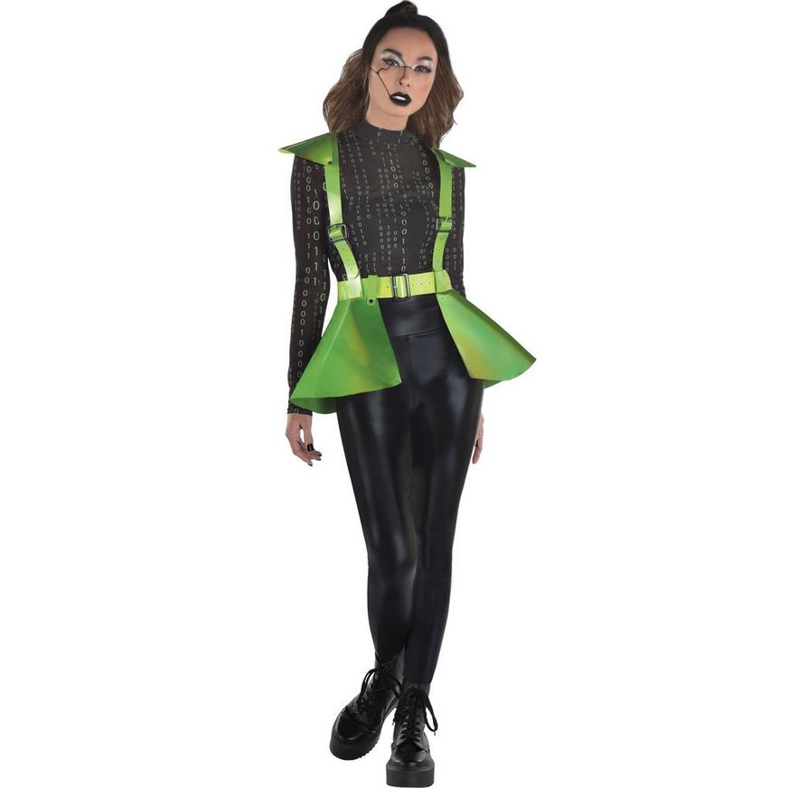 Adult Iridescent Green Body Harness with Peplum Waist - Cyberpunk