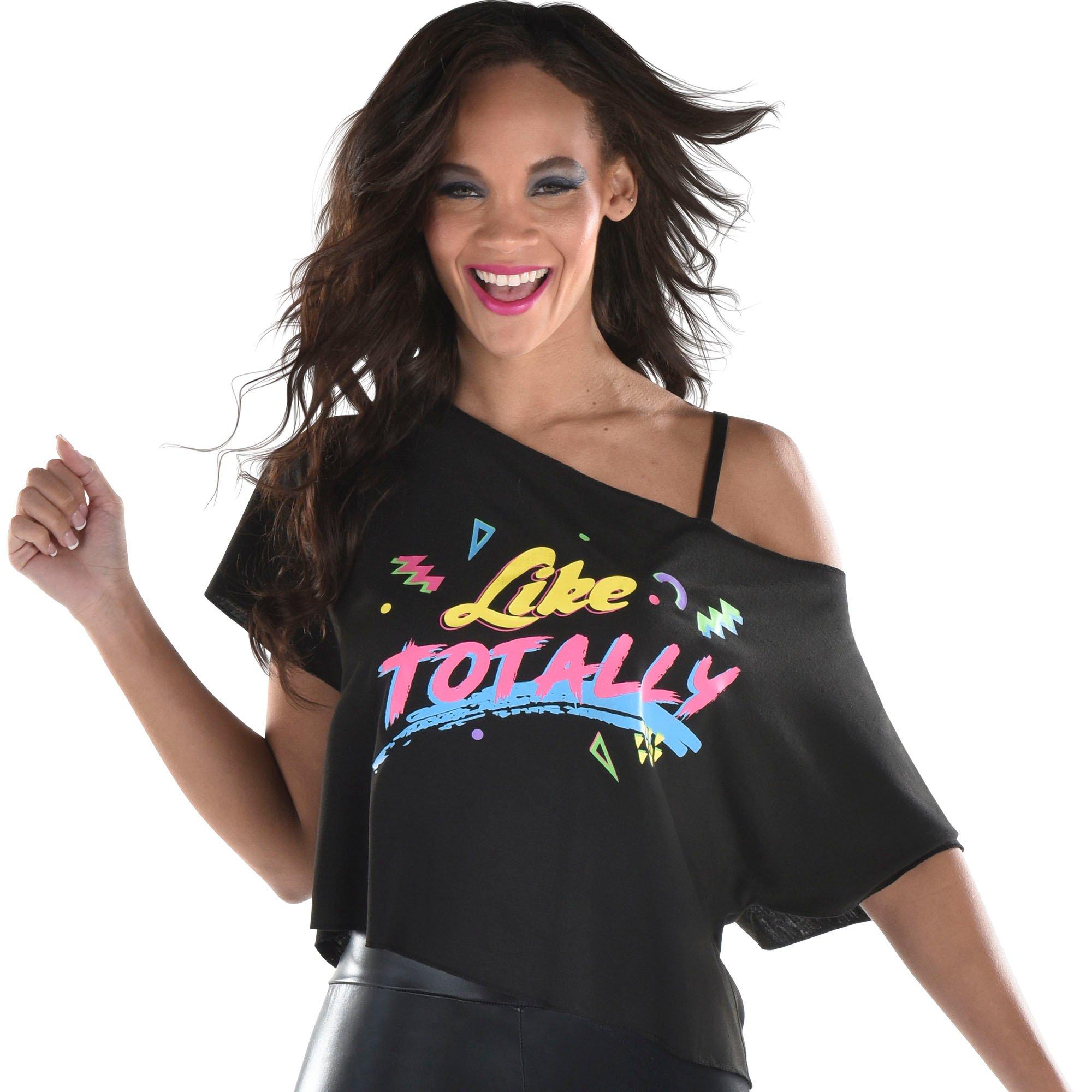 Adult Totally 80s Off Shoulder T Shirt Party City