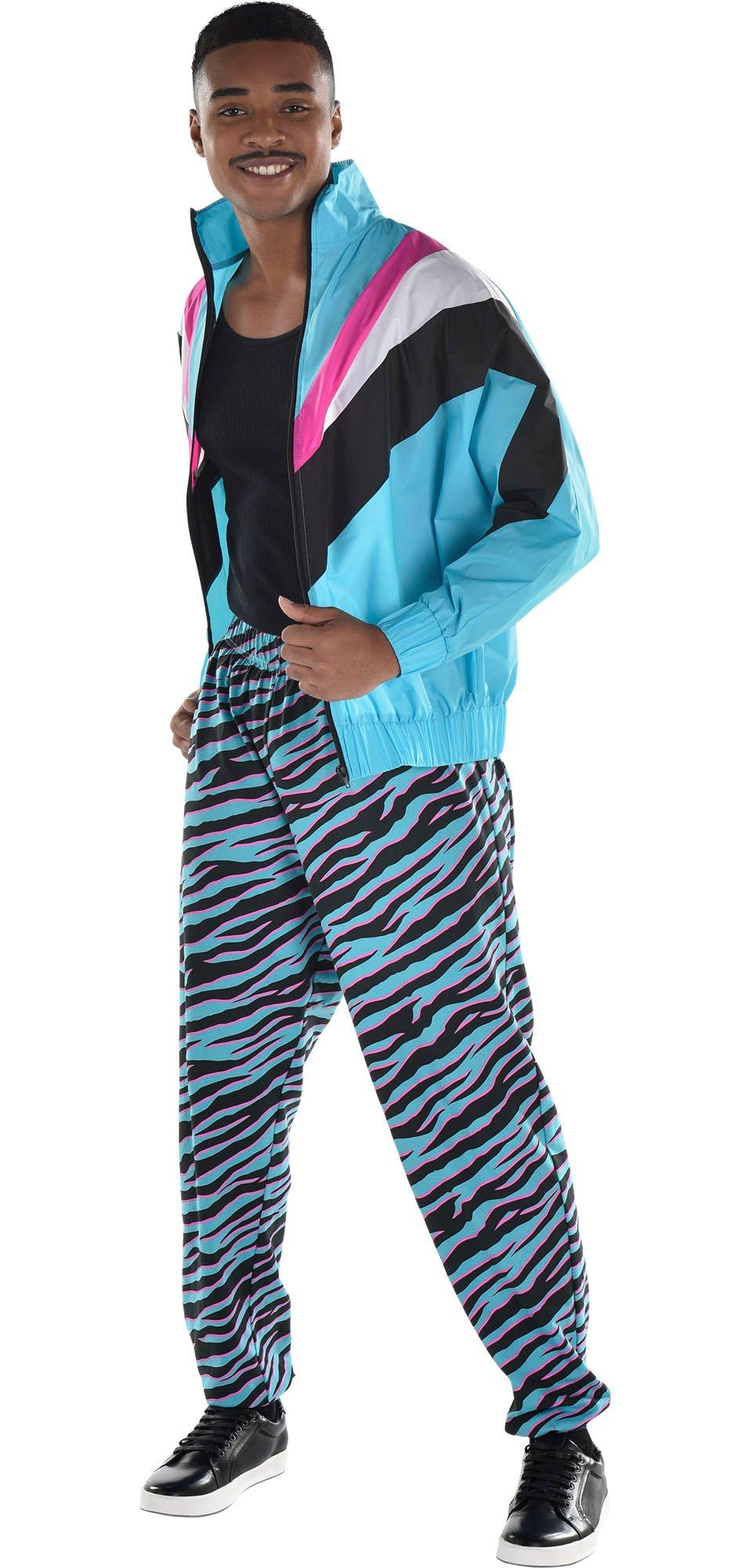 Adult Black & Teal Zebra 90s Beach Pants | Party City