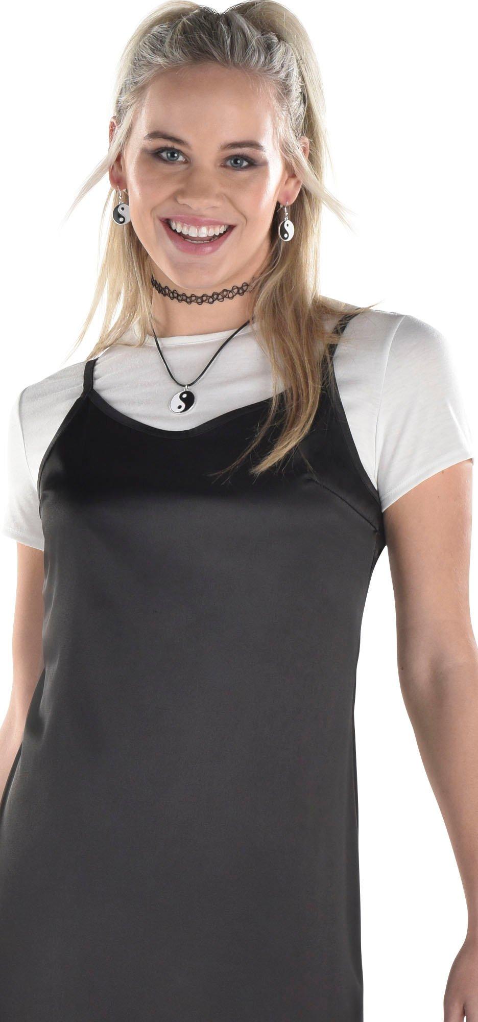 Adult 90s Black Slip Dress with White T-Shirt | Party City