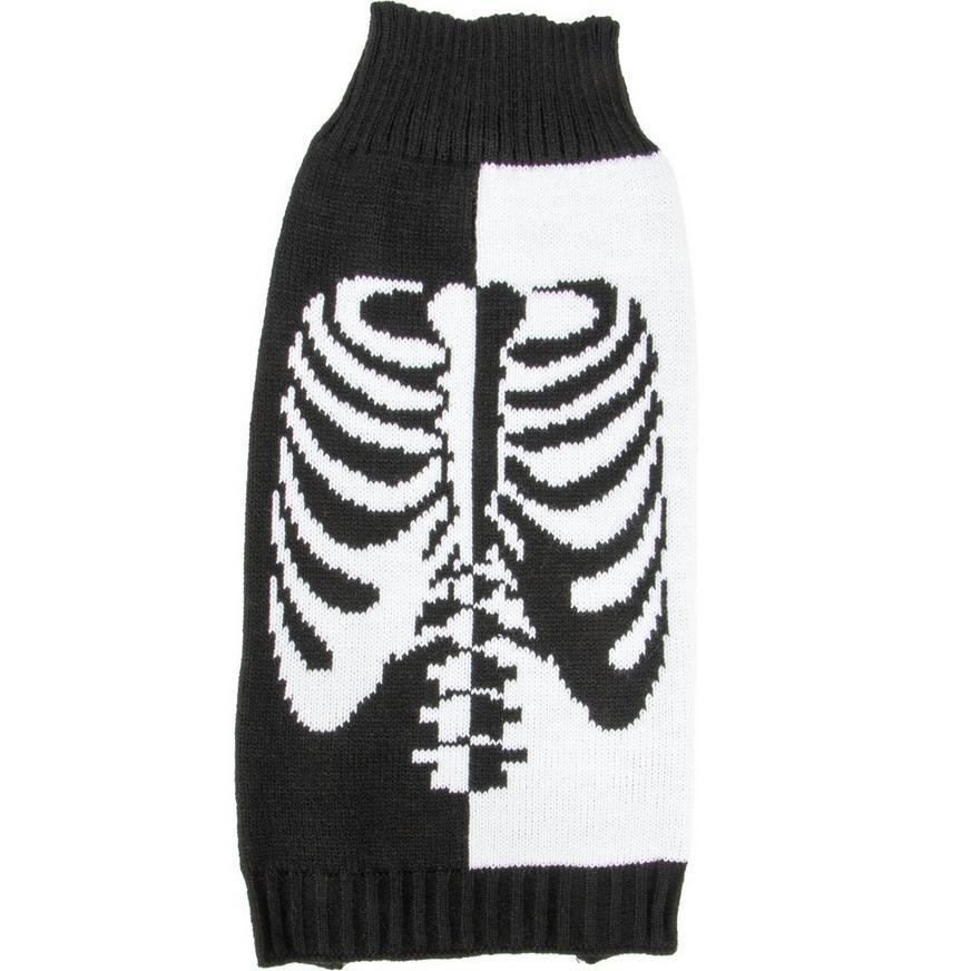Black & White Skeleton Rib Split Dog Sweater