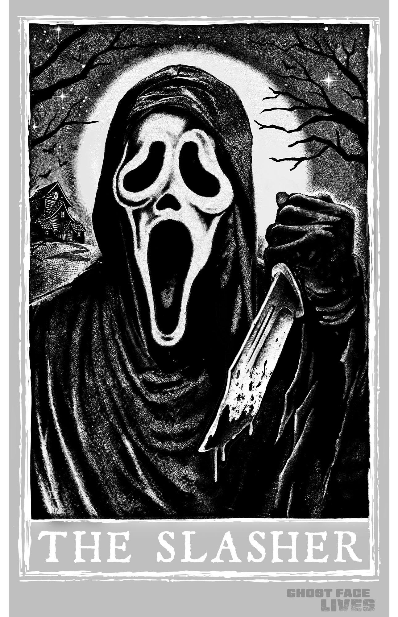 Adult Black Ghostface The Slasher Tarot Card Cotton T-Shirt - Scream