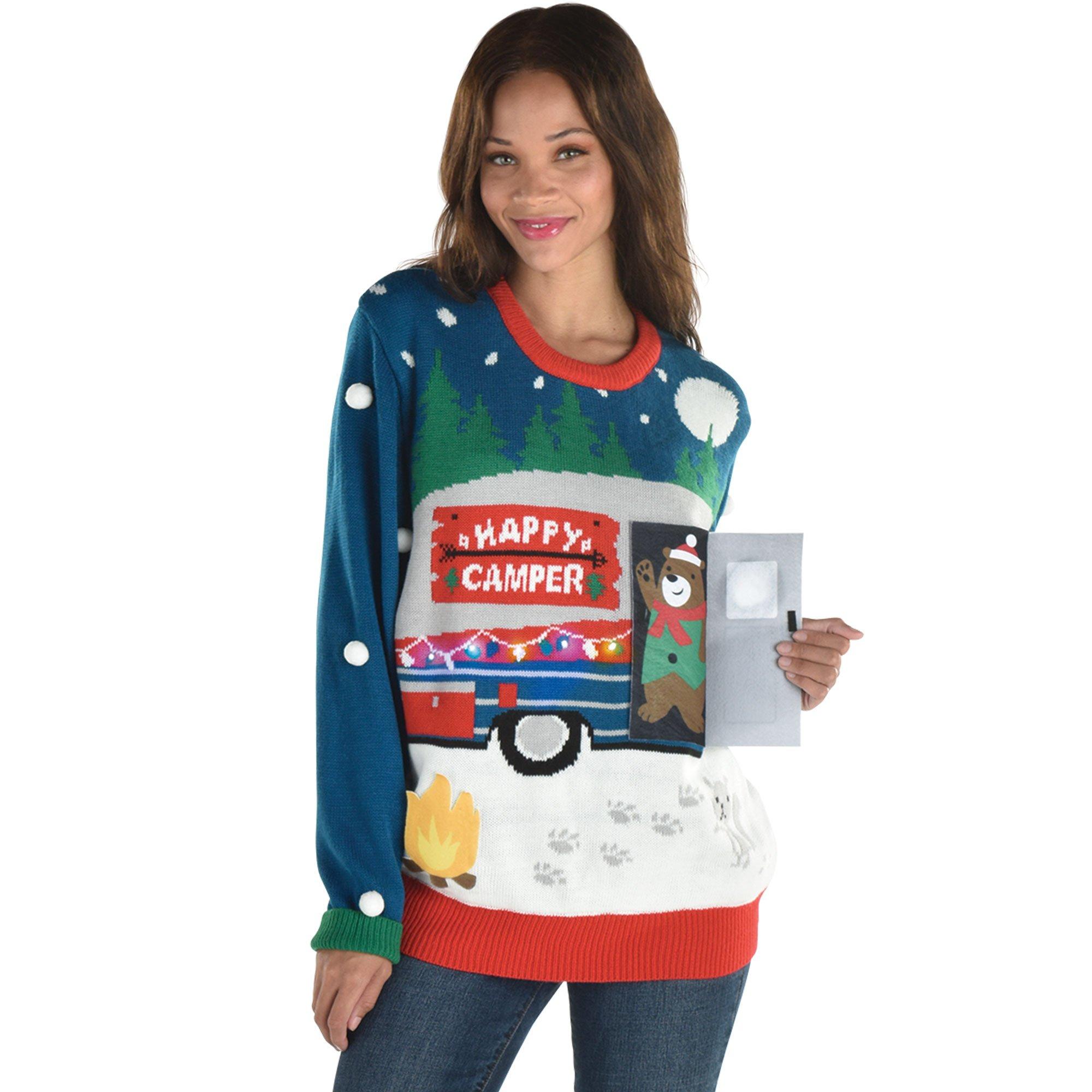 Light-Up Happy Camper Ugly Christmas Sweater - Size S/M | Holiday & OC