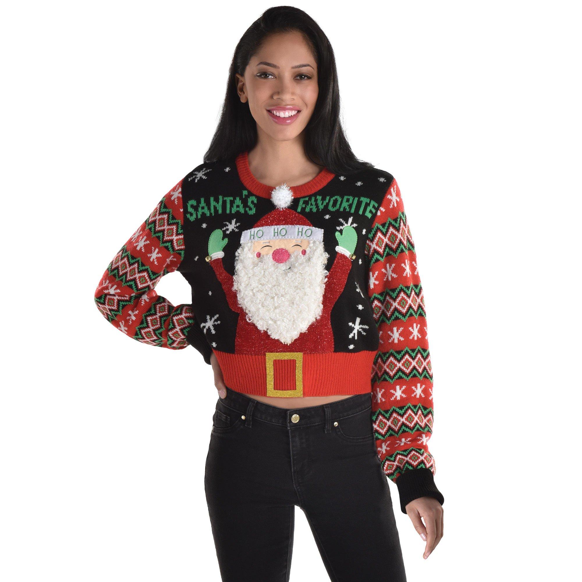 Ugly Christmas Sweater Santa Candy Cane | Adult | Mens | Black/Red/White | 3X | Fun Wear