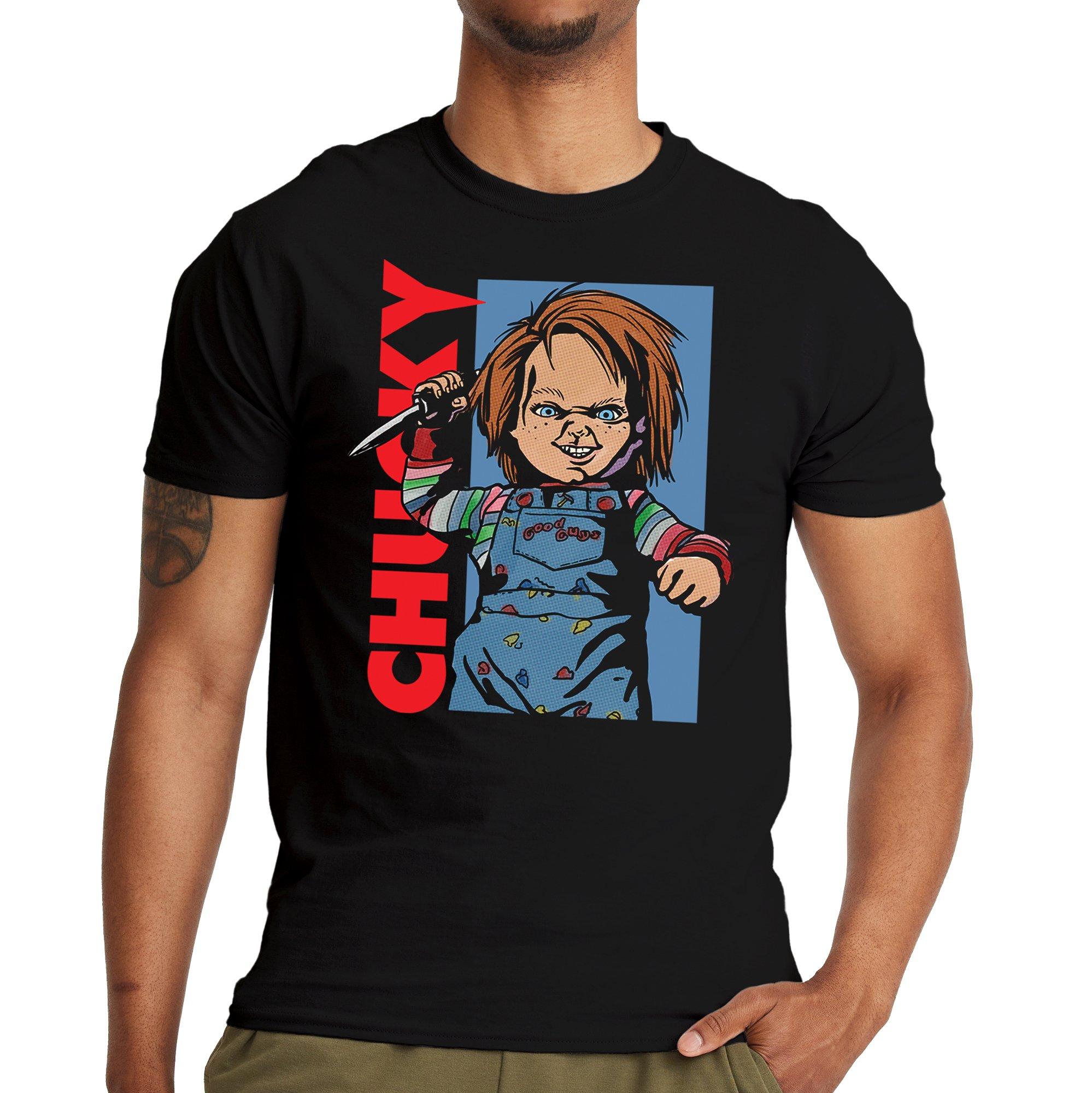 Chucky Walking with Knife Black Cotton T-Shirt - Child's Play