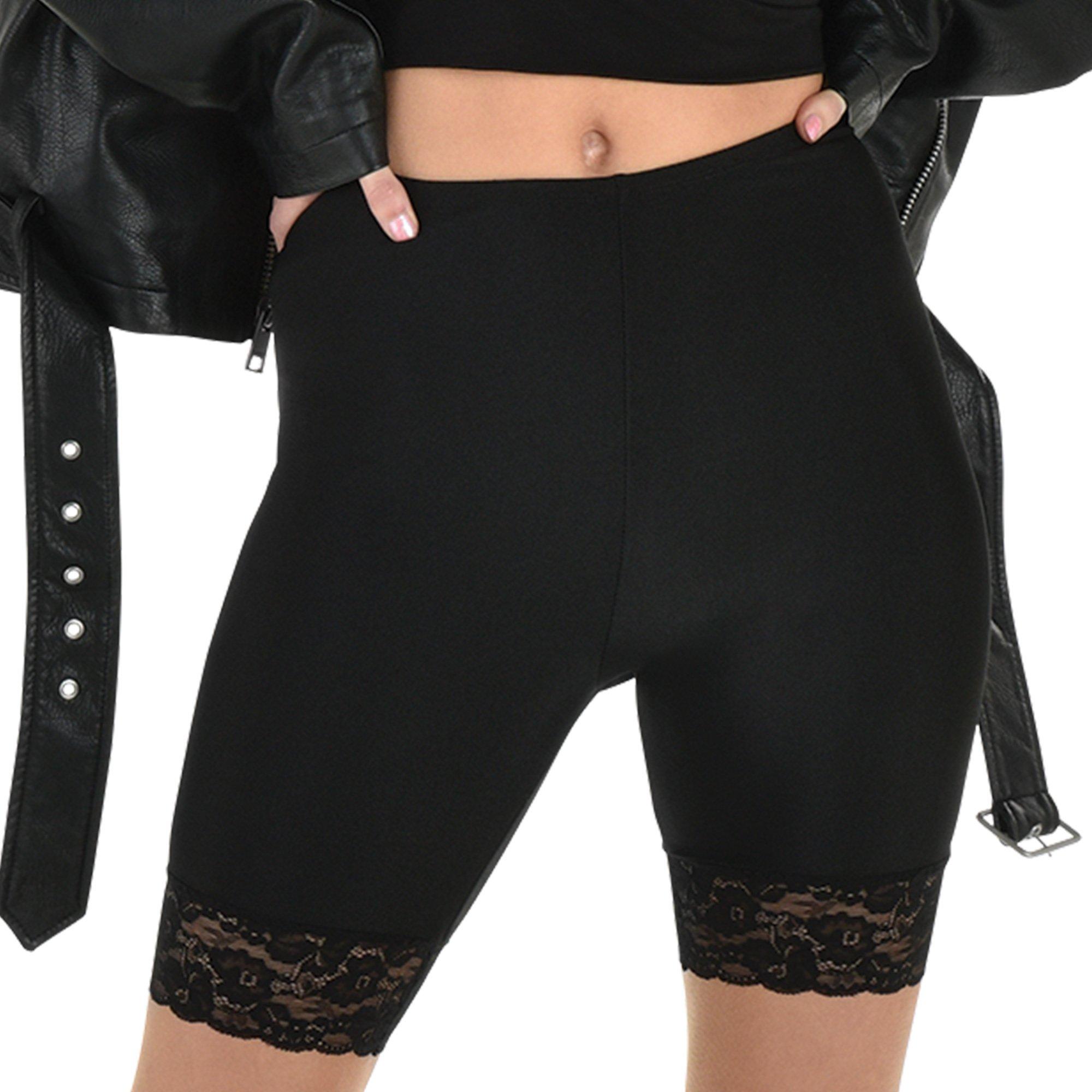 Adult Black Lace Hem Bike Shorts