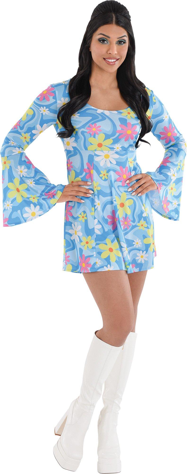 Adult 60s Flower Print Mini Dress