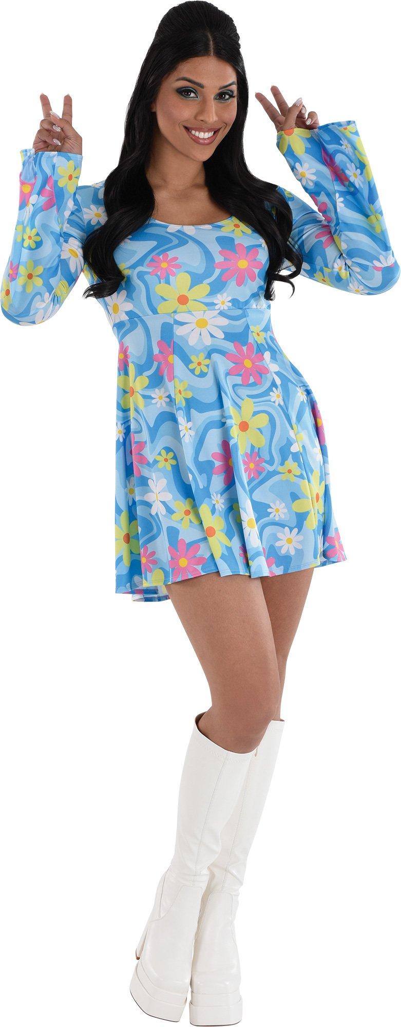 Adult 60s Flower Print Mini Dress