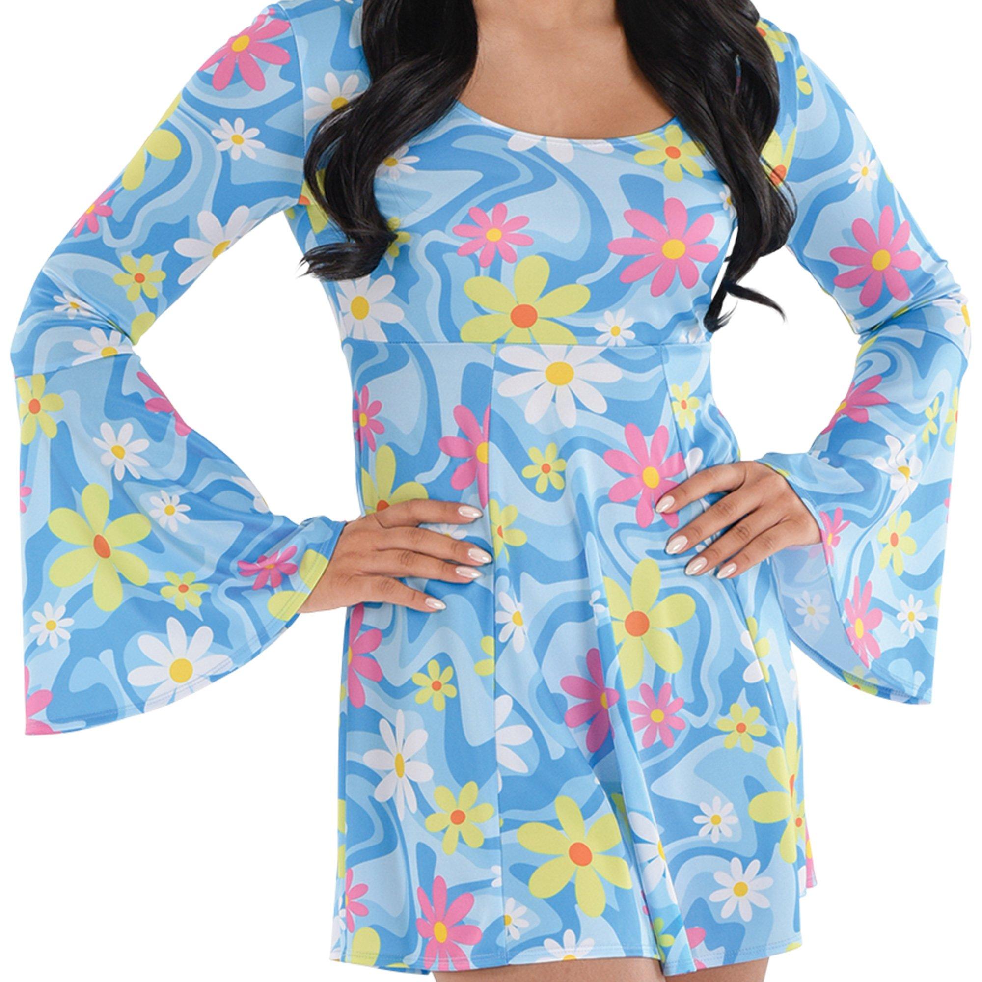 Adult 60s Flower Print Mini Dress