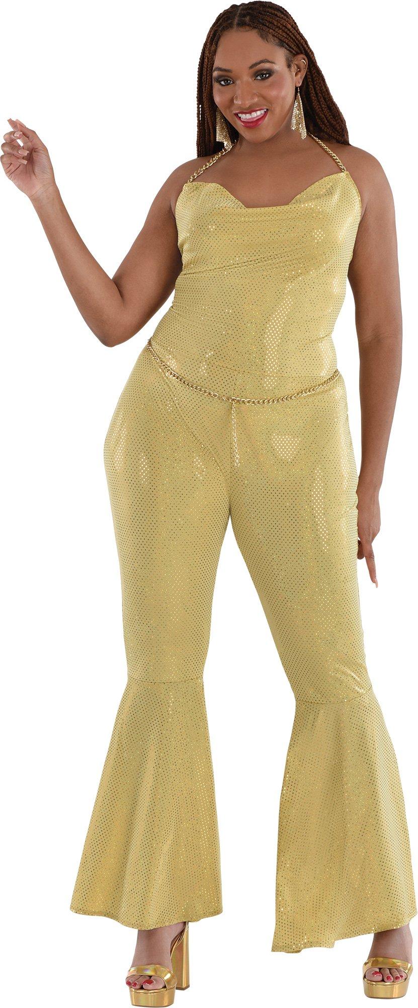 Adult Metallic Gold Disco Plus Size Jumpsuit