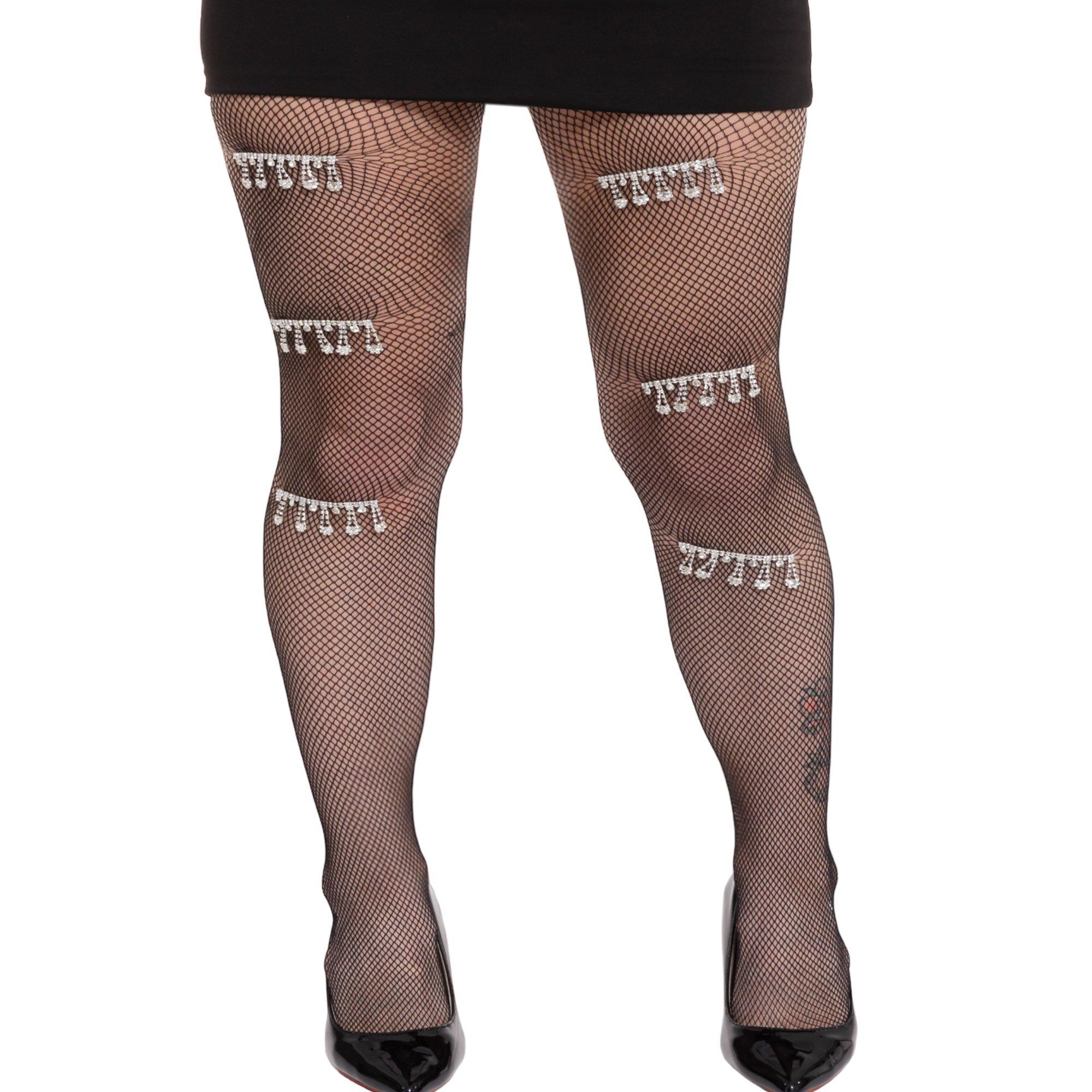 Rhinestone Studded Fishnet Tights - White