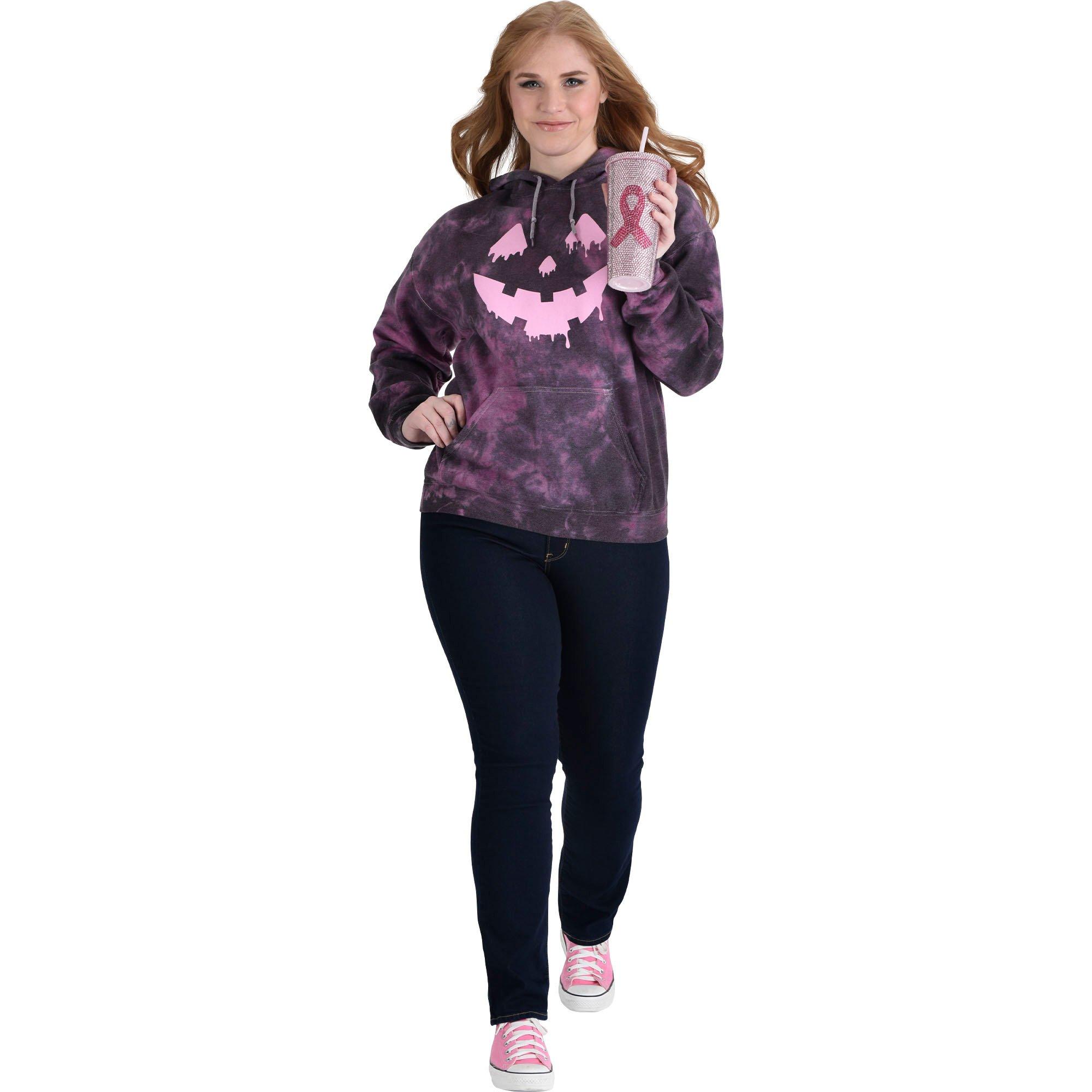 Breast Cancer Awareness Dripping Jack-o'-Lantern Tie-Dye Hoodie