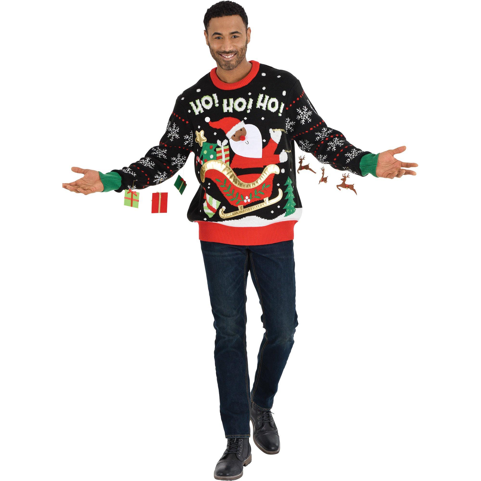 Santa & Reindeer Acrylic Ugly Christmas Sweater - Deep