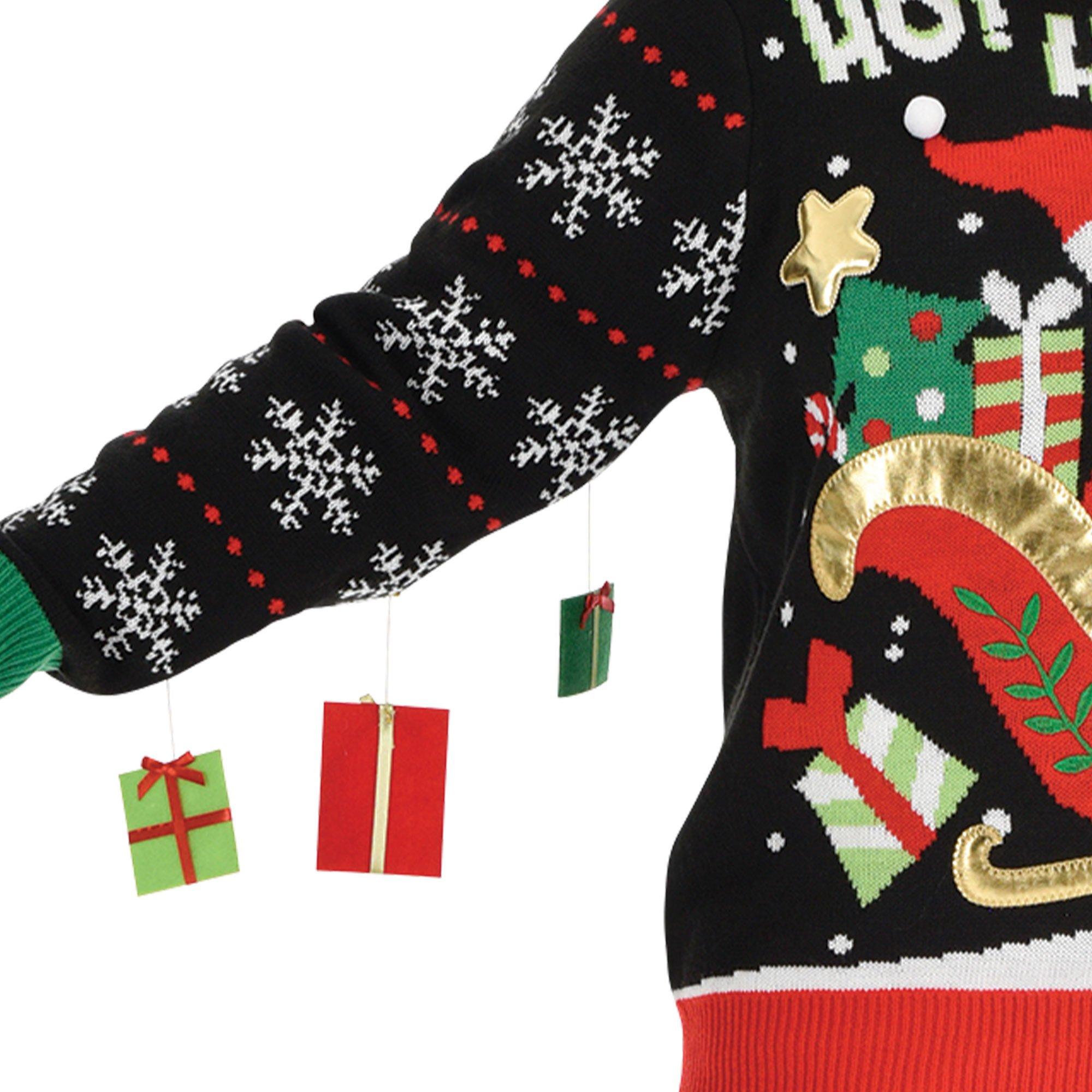 Santa & Reindeer Acrylic Ugly Christmas Sweater - Deep