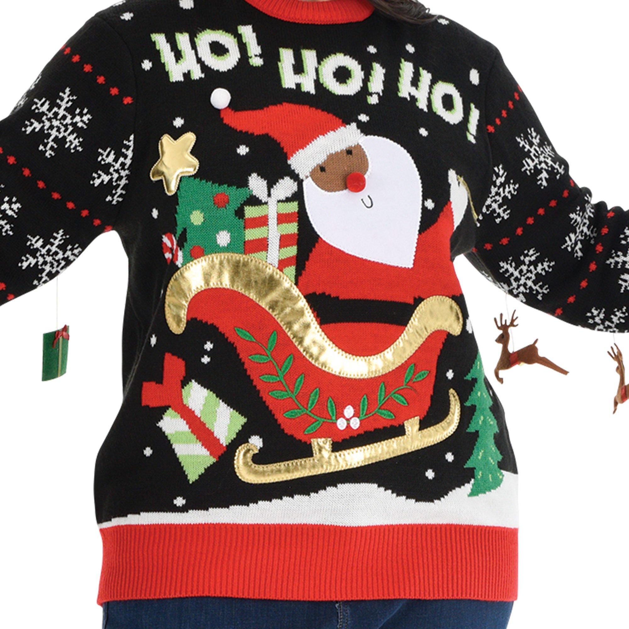 Santa & Reindeer Acrylic Ugly Christmas Sweater - Deep