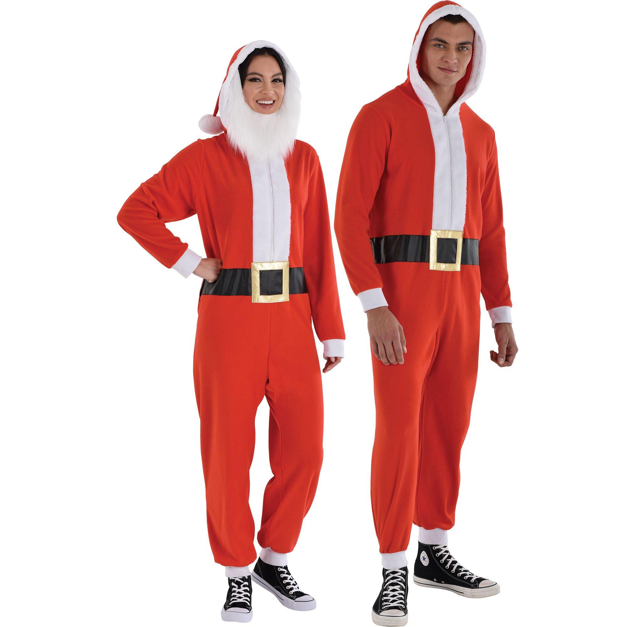 Adult Santa One Piece Zipster Costume with Removeable Beard