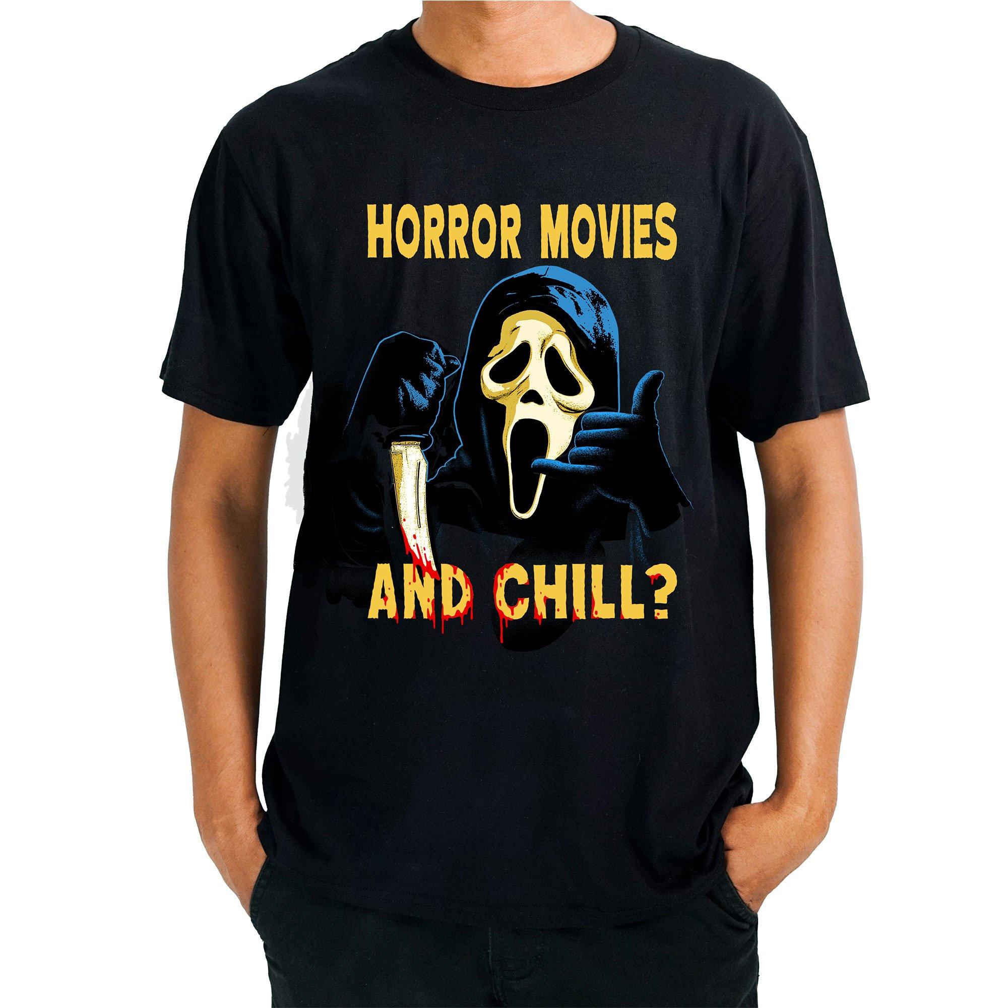 Adult Black Ghostface Horror Movies & Chill Cotton T-Shirt - Scream