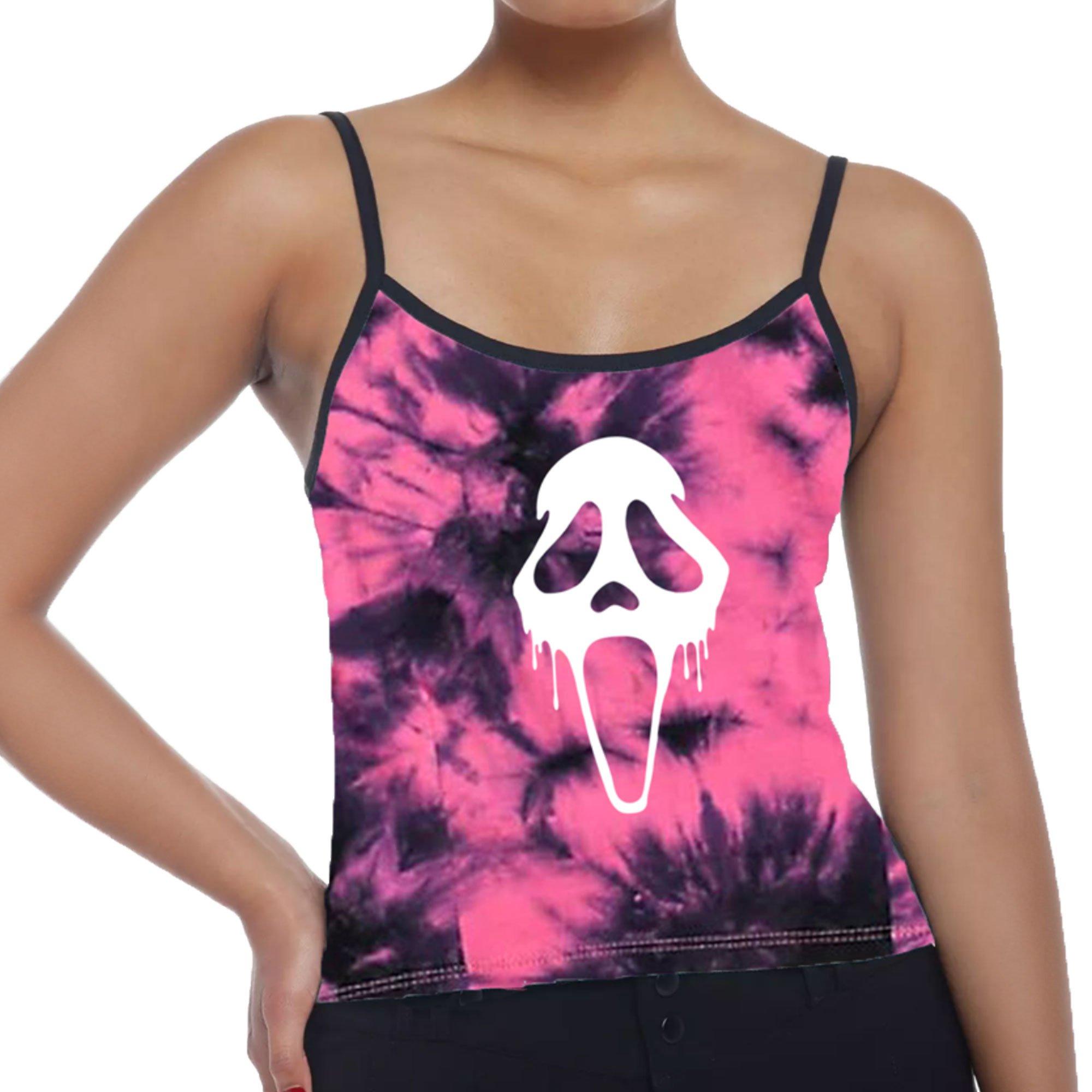 Adult Black & Pink Tie-Dye Ghostface Plus Size Tank Top - Scream