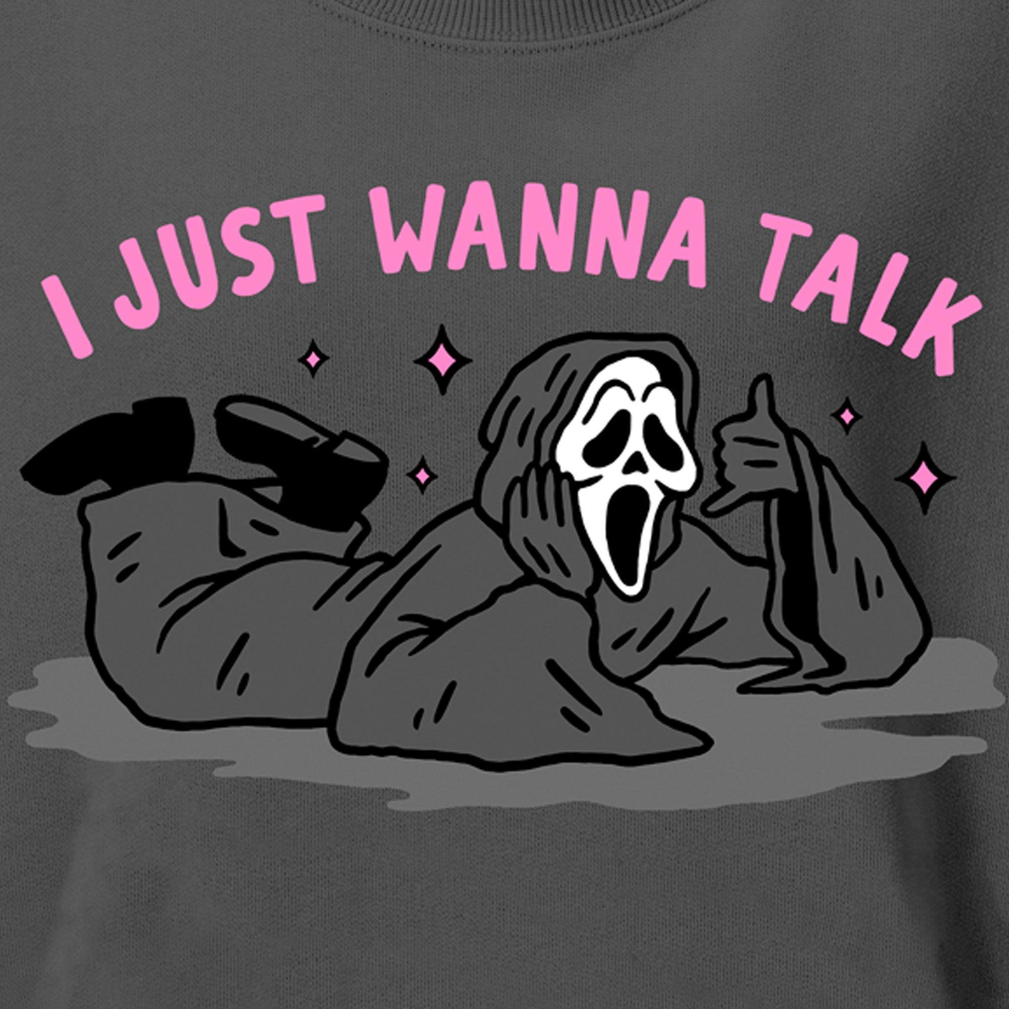 Adult Gray Ghostface Just Wanna Talk Cropped Crewneck Sweatshirt - Scream