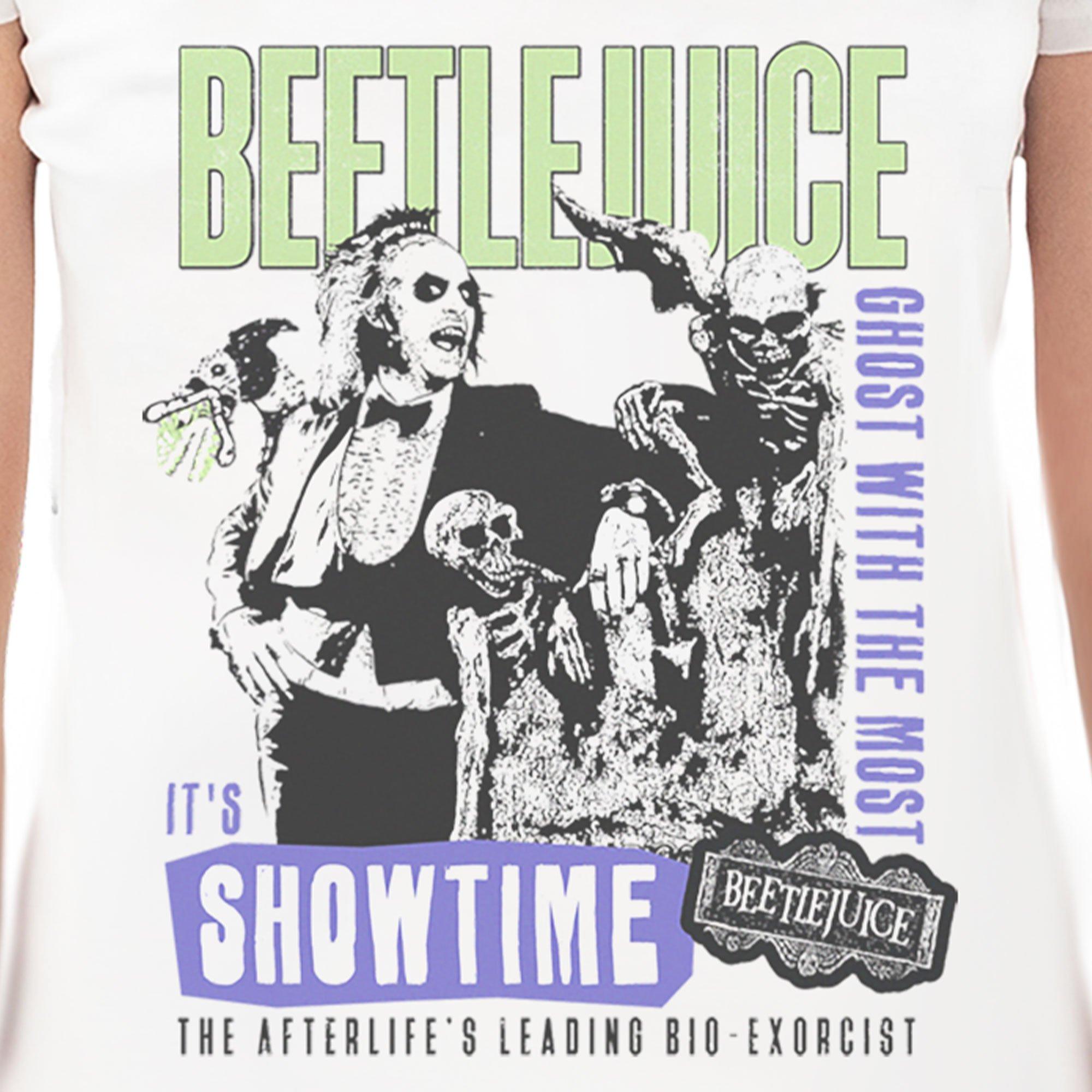 Adult White Beetlejuice It's Showtime Cotton V-Neck T-Shirt