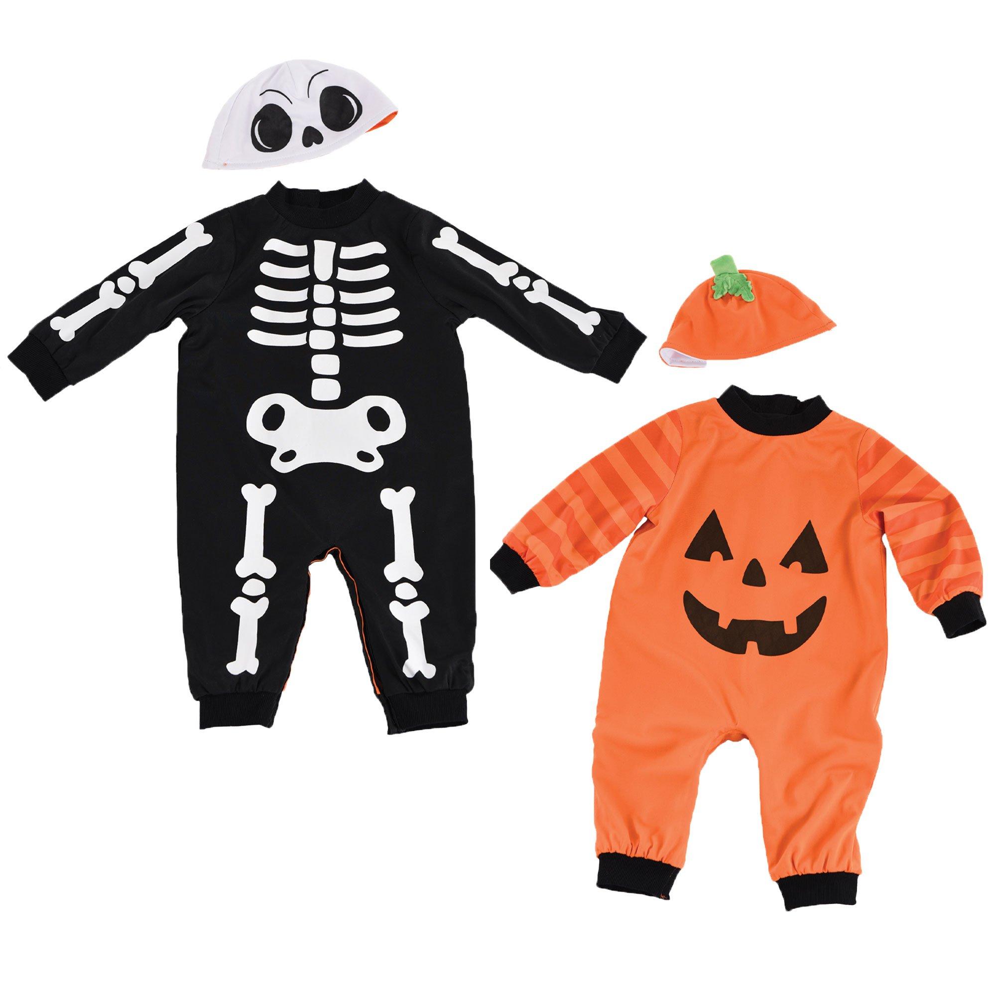 Baby Reversible Pumpkin & Skeleton Onesie Set