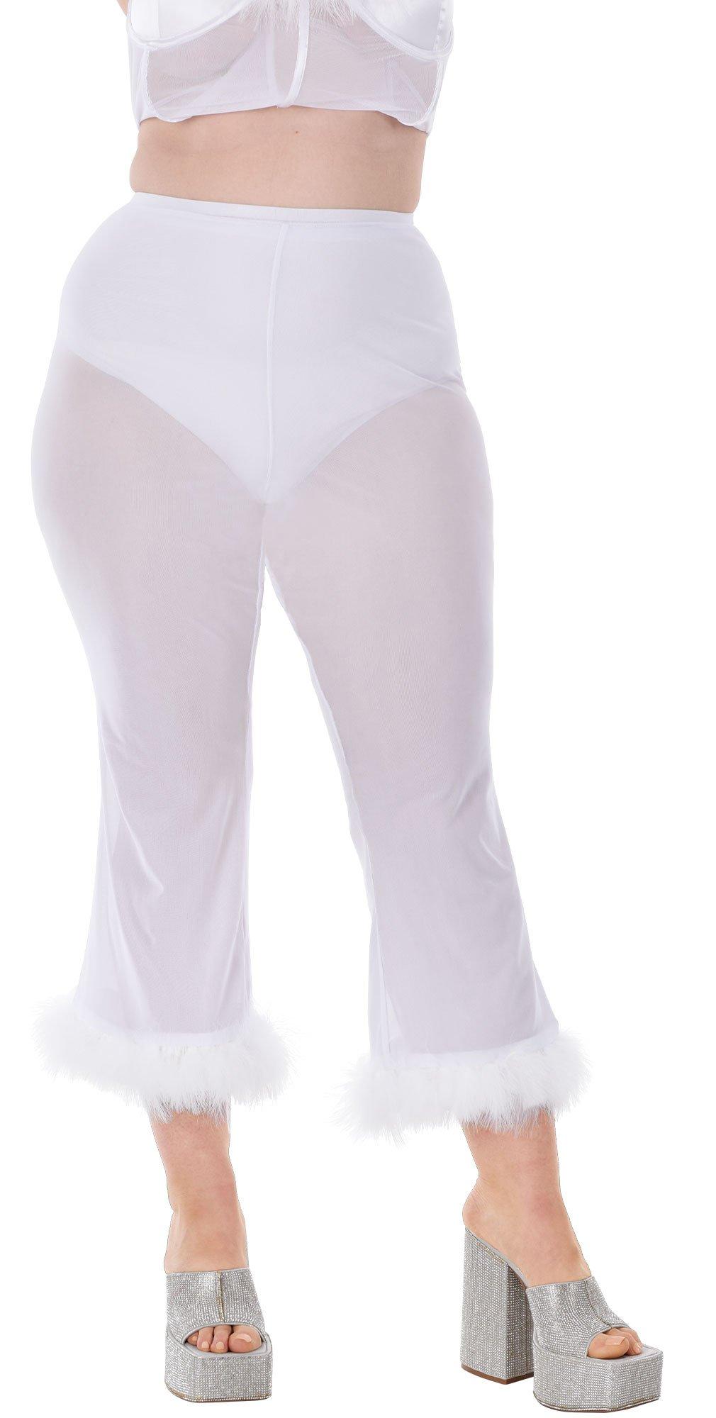 Adult Marabou Sheer White Plus Size Angel Pants