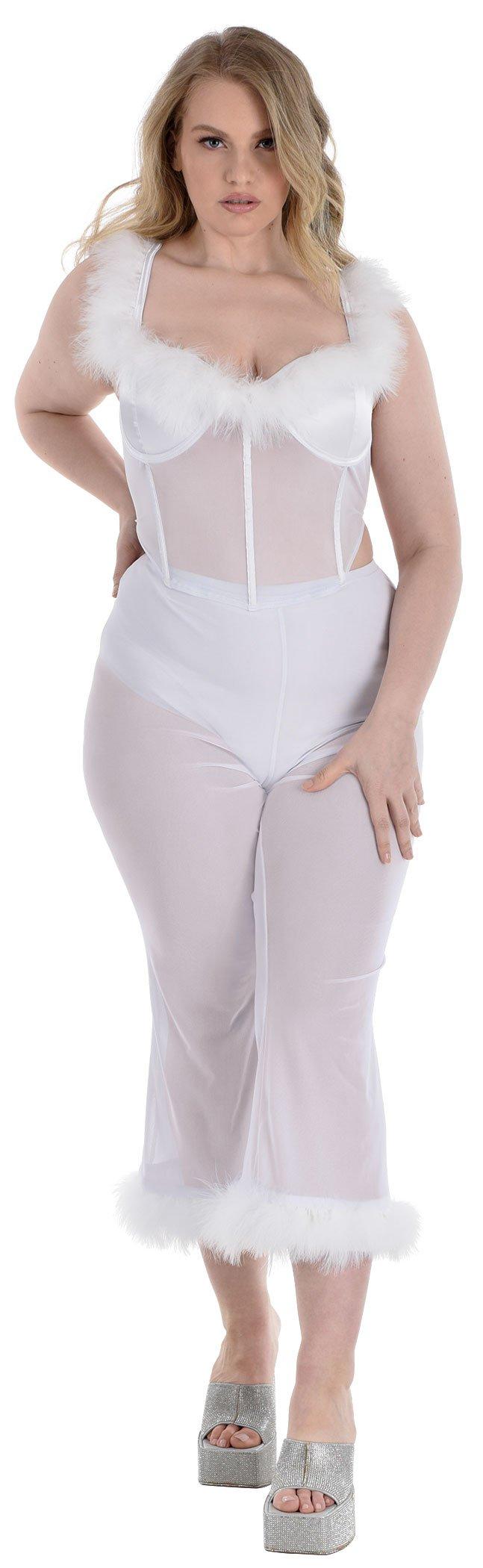 Adult Marabou Sheer White Plus Size Angel Pants