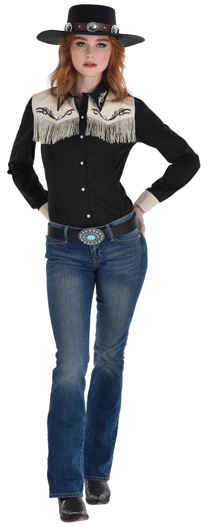 Adult Black Western Fringe Cowgirl Shirt