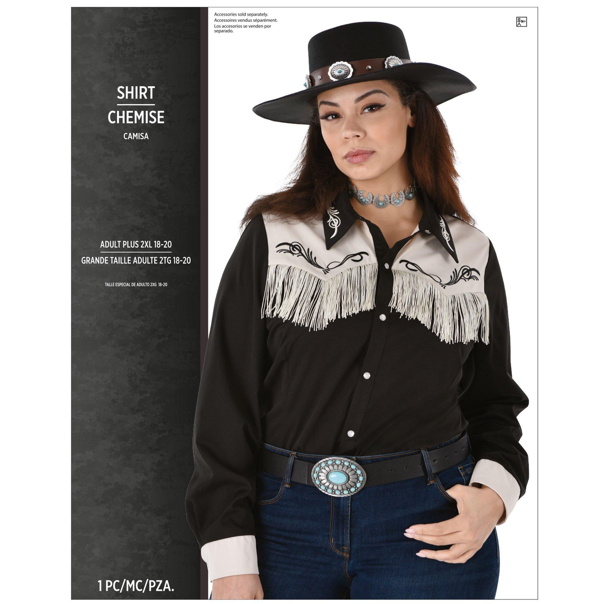 Adult Black Western Fringe Plus Size Cowgirl Shirt