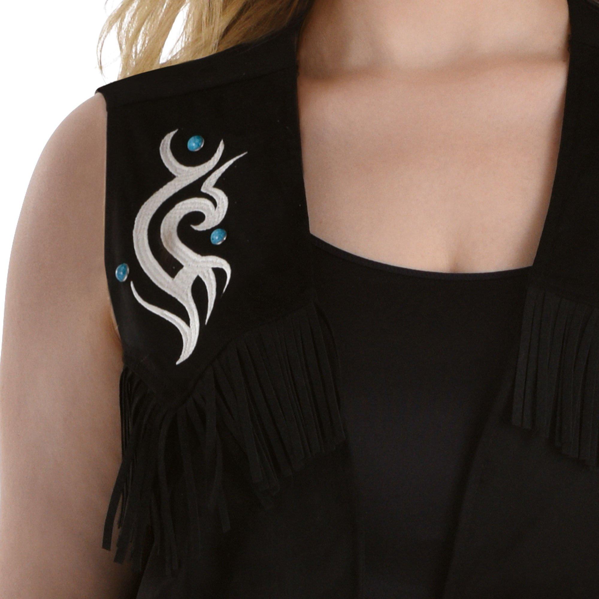 Adult Black Faux Suede Fringe Plus Size Cowgirl Vest