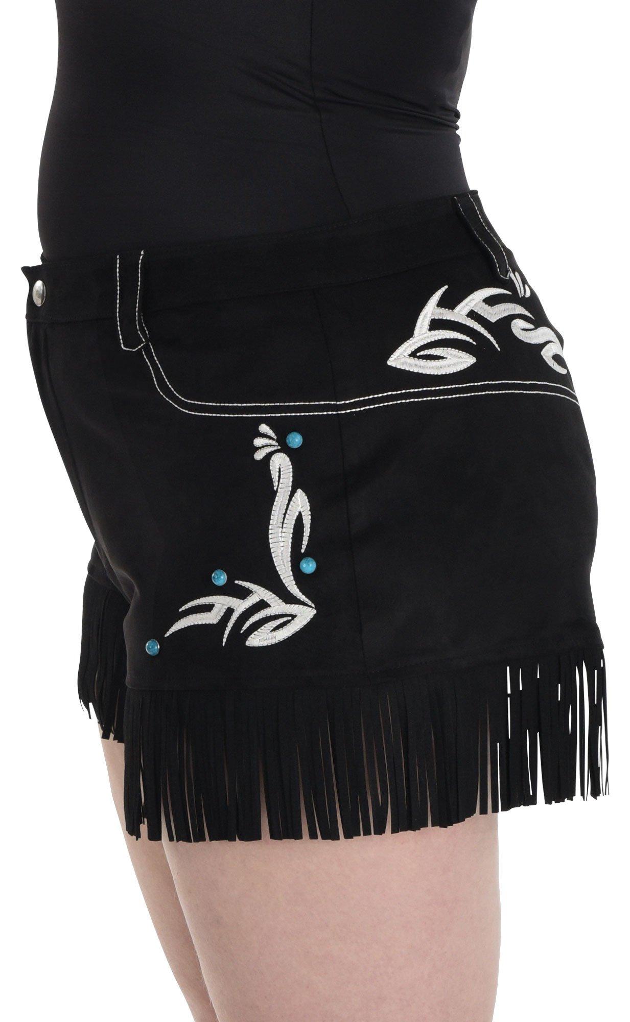 Adult Black Faux Suede Fringe Plus Size Cowgirl Shorts