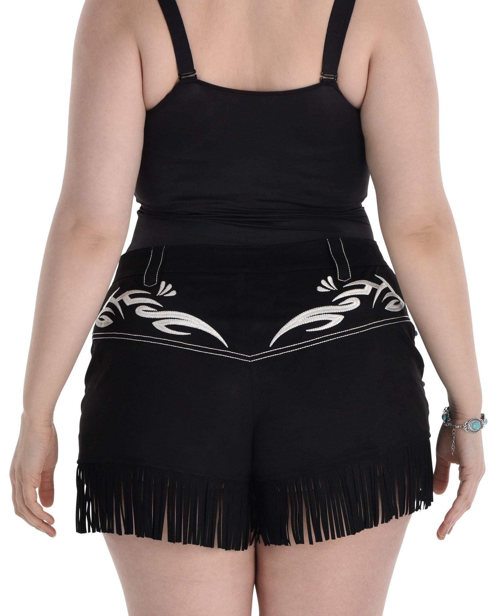 Adult Black Faux Suede Fringe Plus Size Cowgirl Shorts