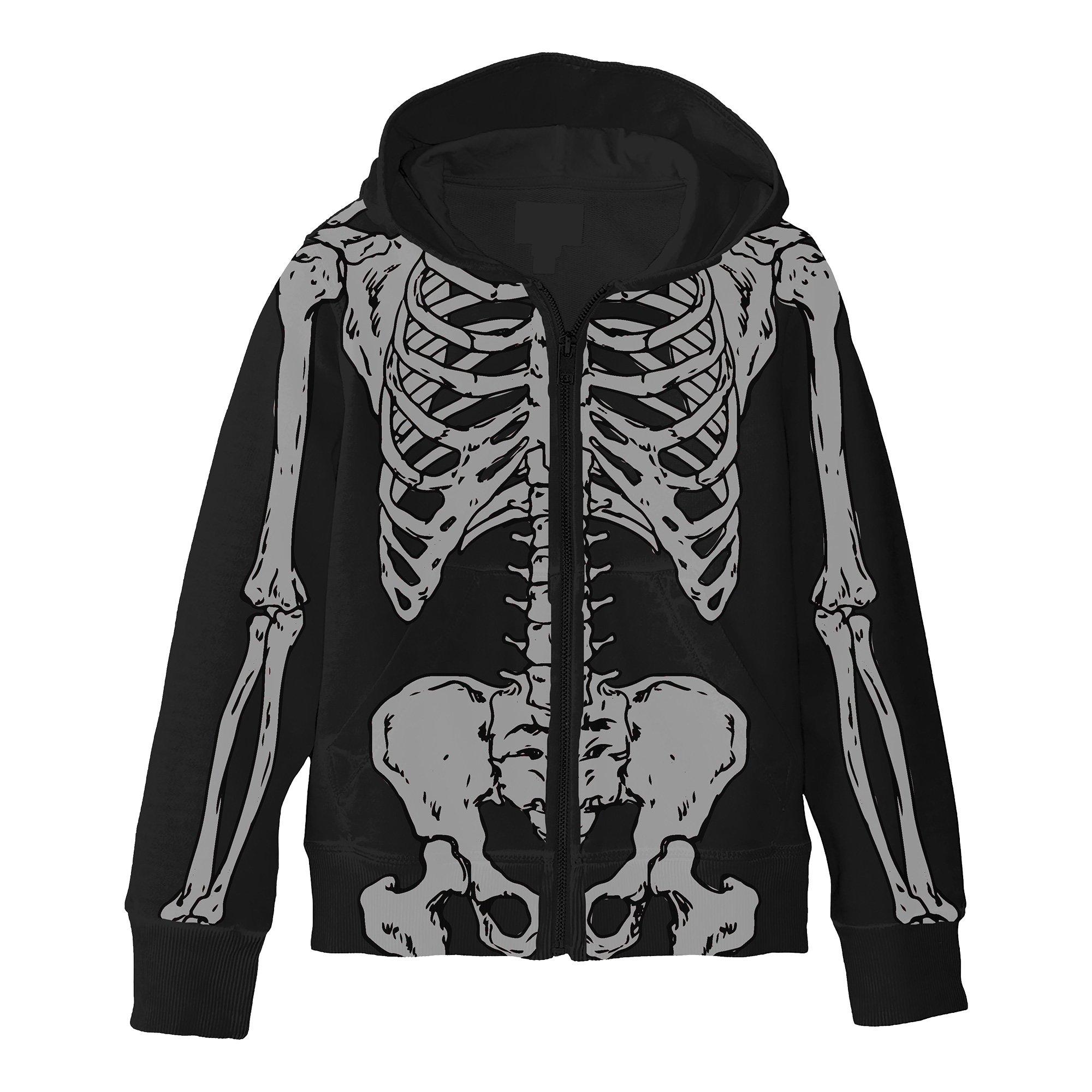 Adult Black Skeleton Bones Zip-Up Hoodie