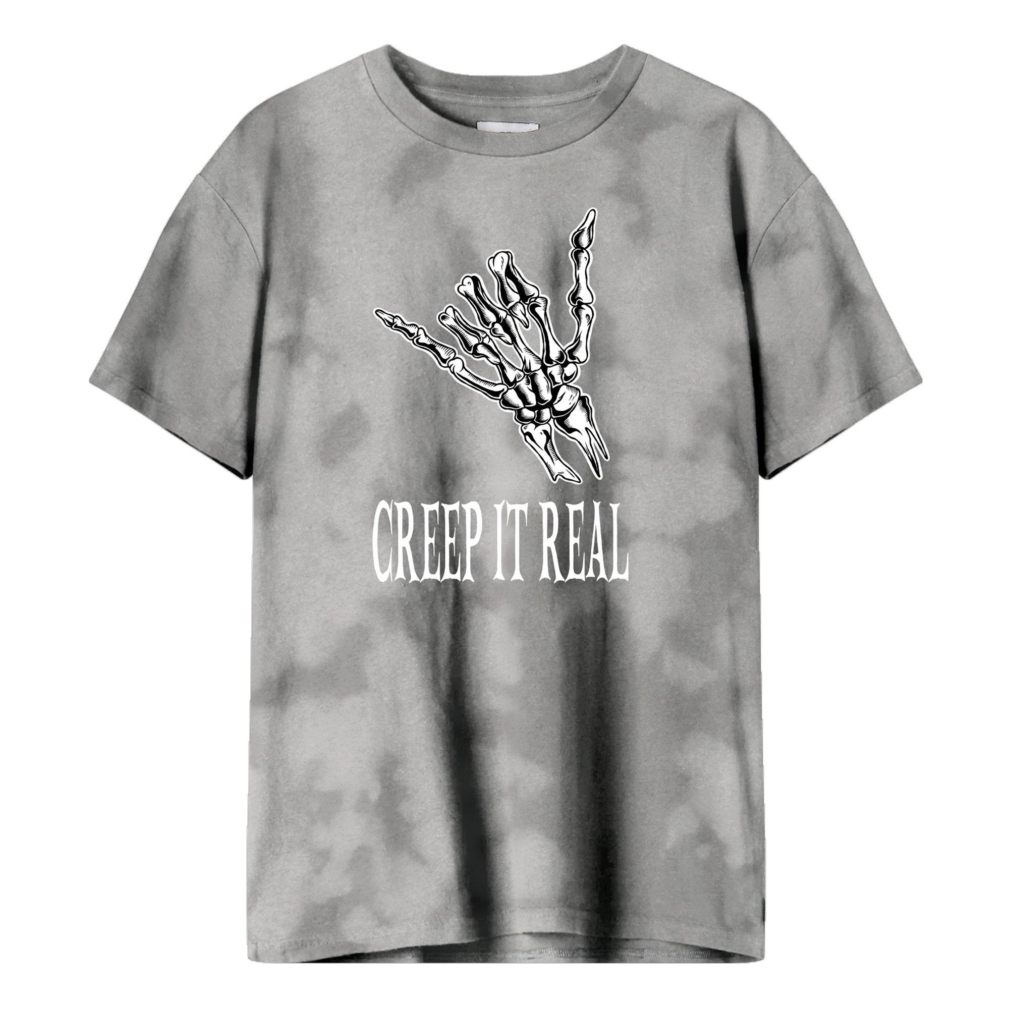 Kids' Gray Crystal Wash Creep It Real Skeleton Hand Cotton T-Shirt