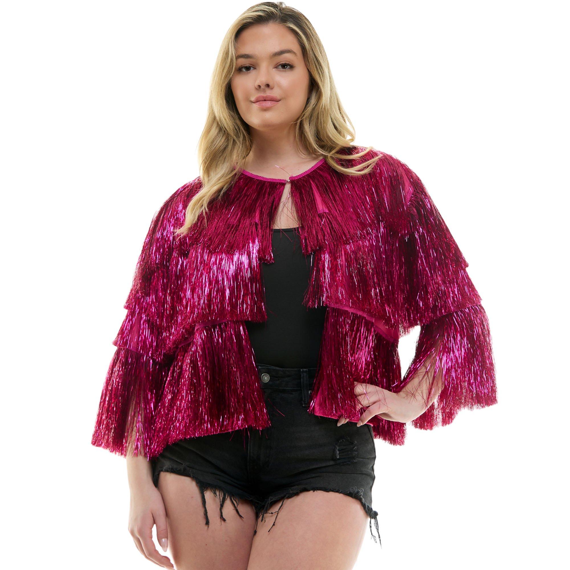 Plus Size Pink Tinsel Fringe Jacket | Party City