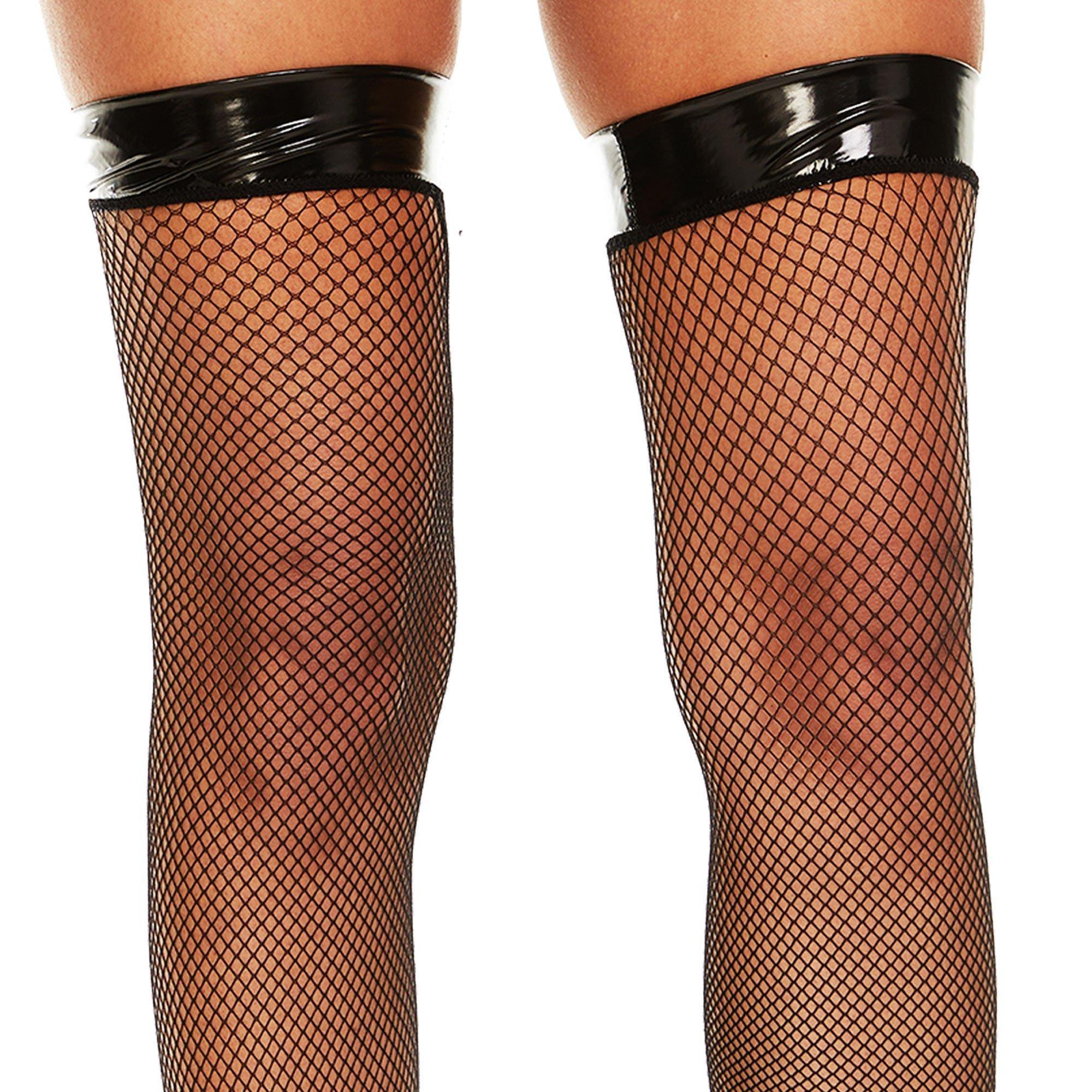 Vinyl Top Thigh-High Fishnet Stockings