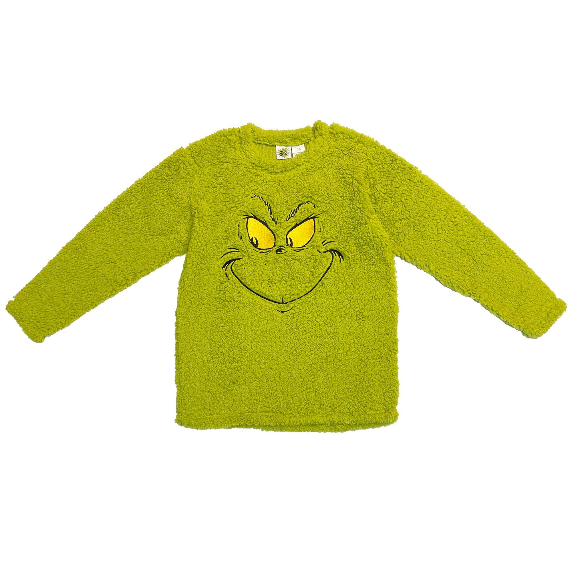 Adult Grinch Side Eye Sherpa Pullover Crewneck Sweater - Dr. Seuss