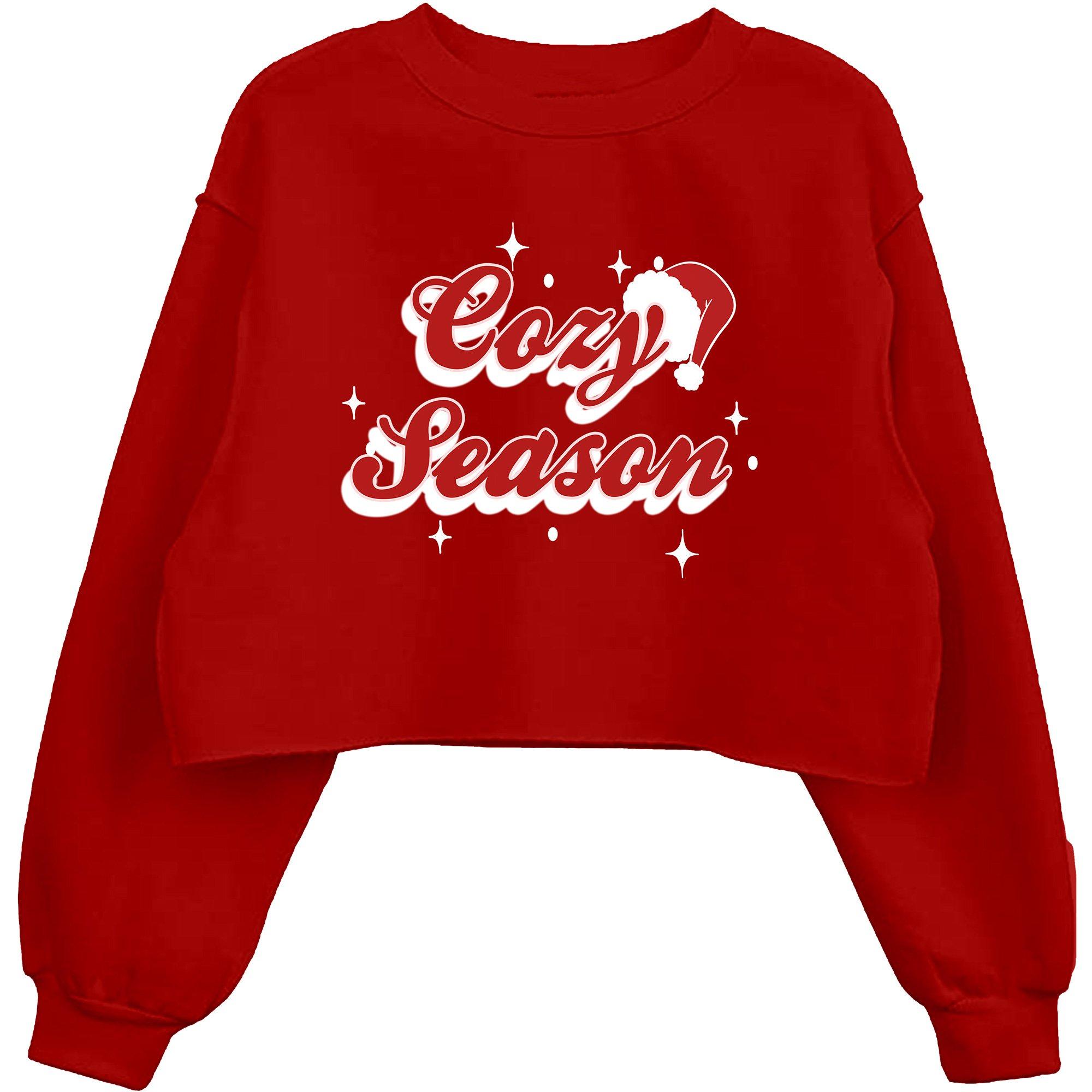 Adult Red Cozy Season Cropped Crewneck Sweatshirt