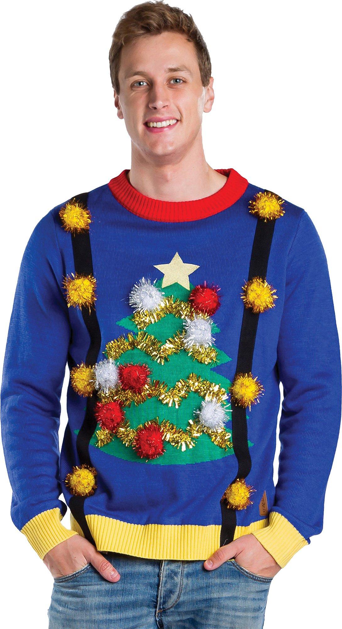 Adult Christmas Tree Knitted Ugly Sweater with Suspenders