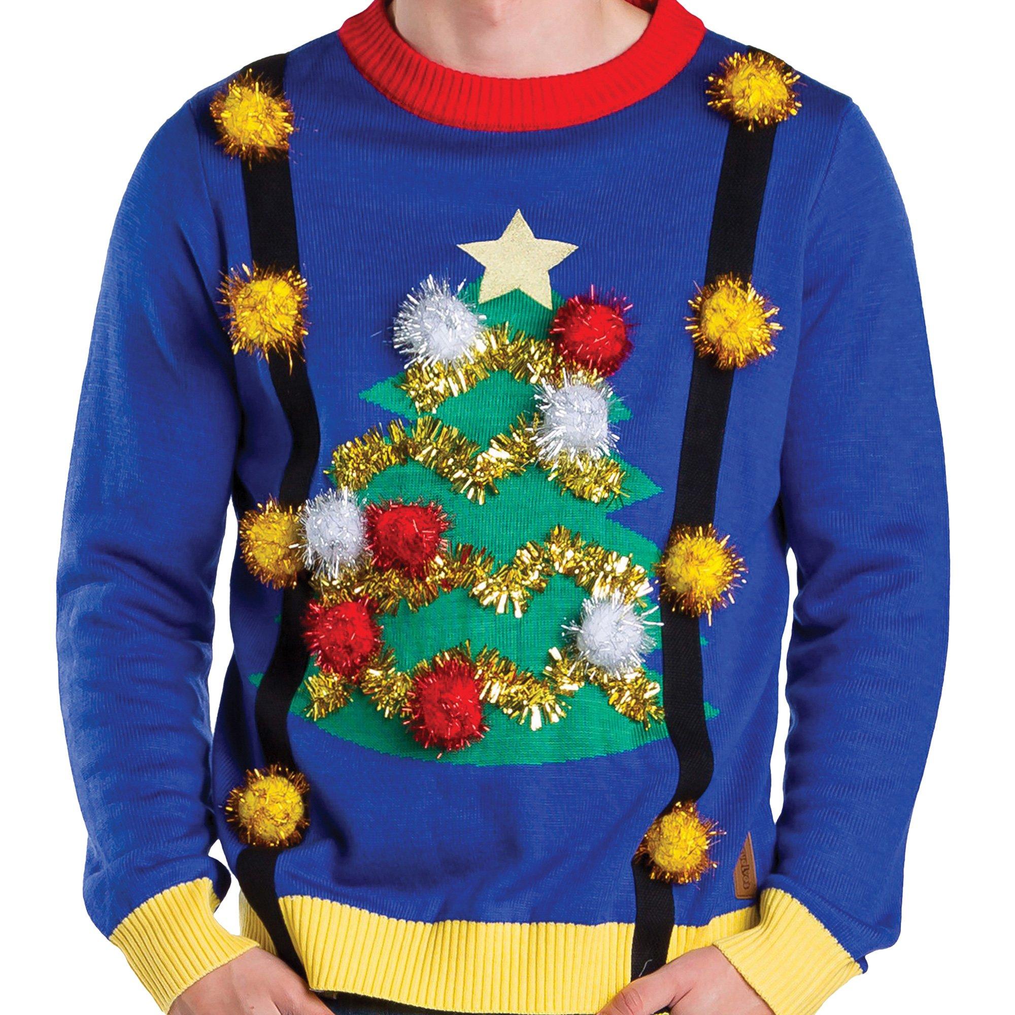 Adult Christmas Tree Knitted Ugly Sweater with Suspenders