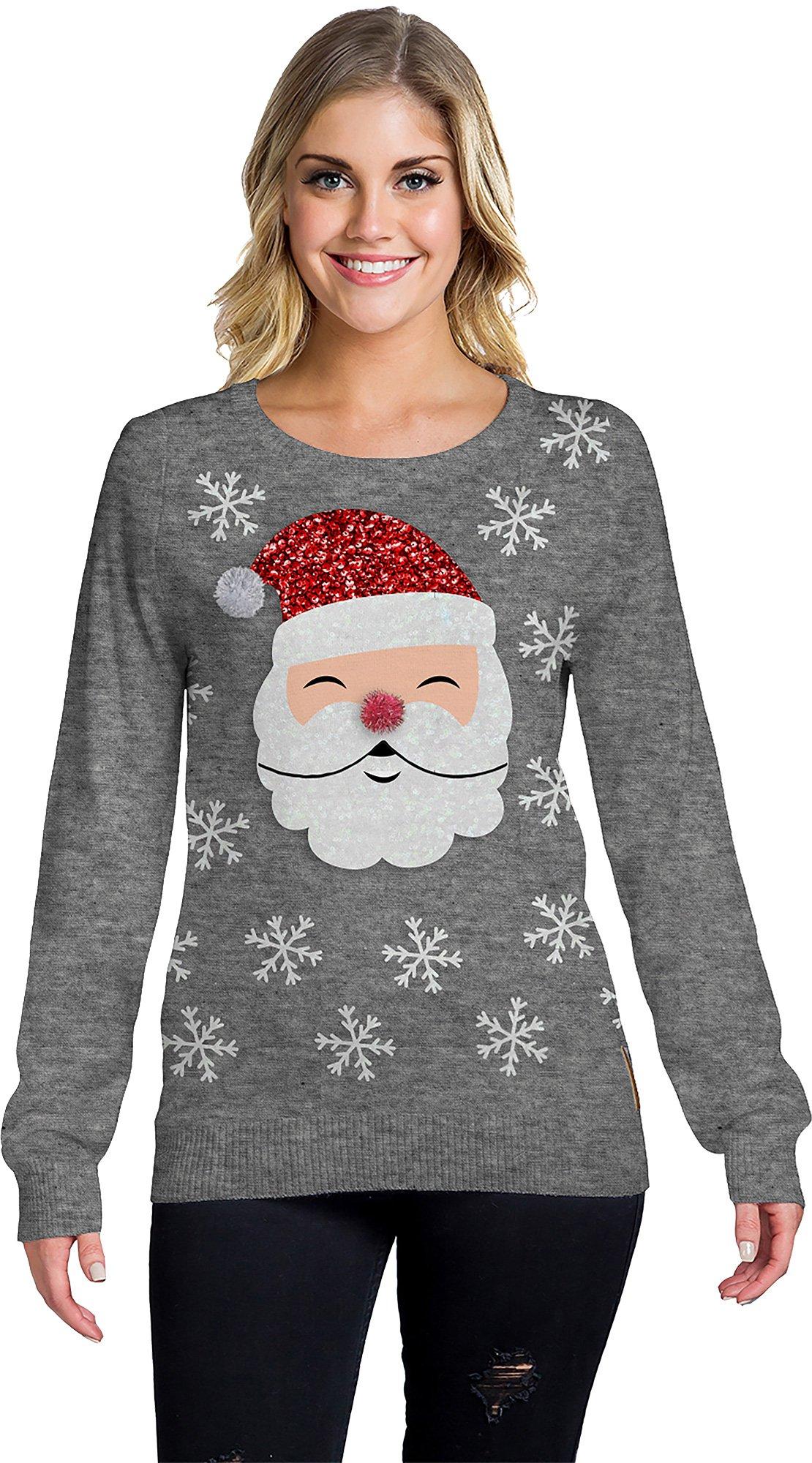 Women’s Gray Smiling Santa Claus Face Ugly Sweater