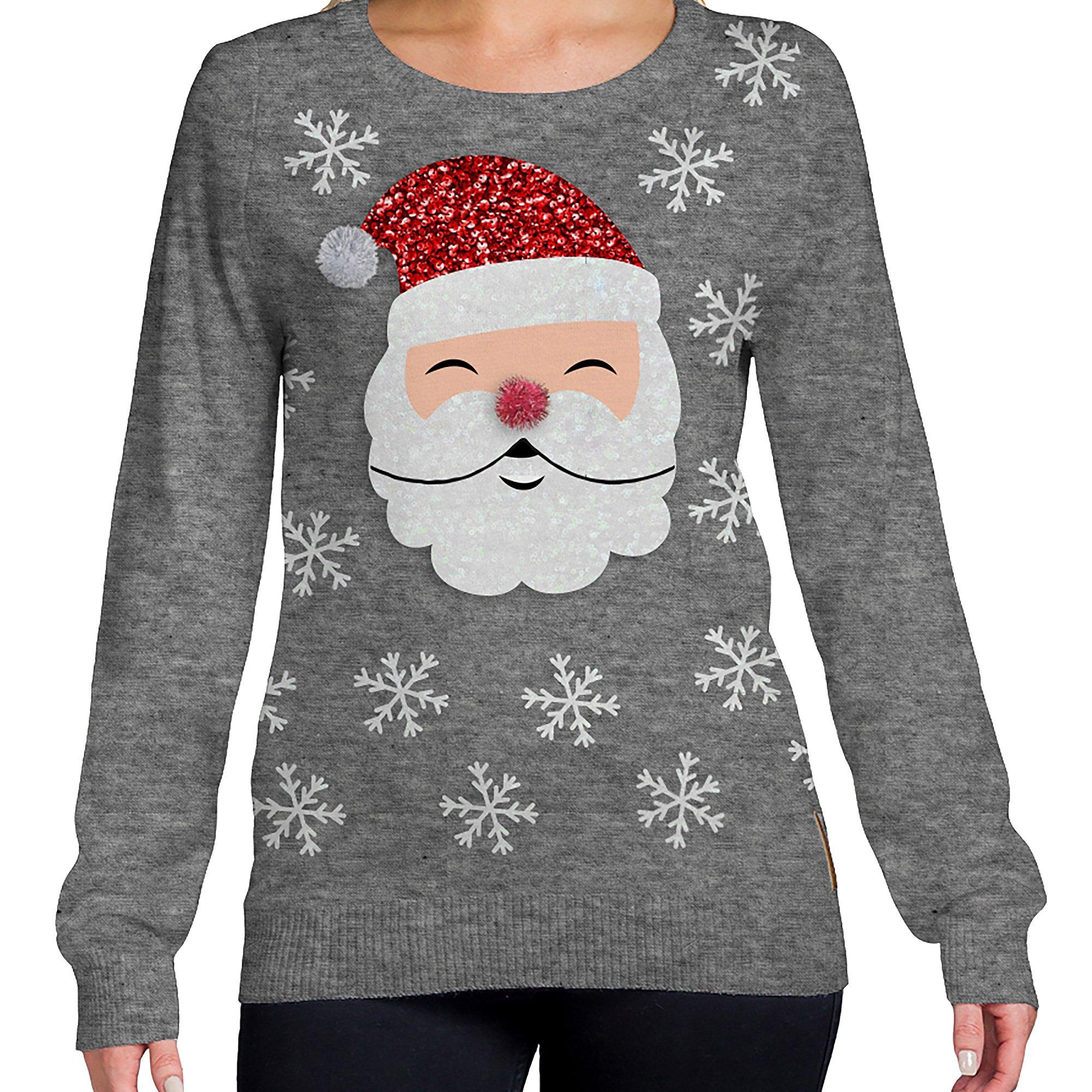 Women’s Gray Smiling Santa Claus Face Ugly Sweater