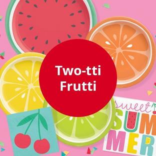Two-tti Fruitti Theme - Assorted Fruit Disposable Plates and Napkins in Watermelon, Orange, Lime and Lime Patterns