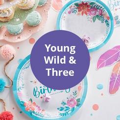 Young Wild & Three Theme - Boho Themed Party Supplies with Cupcakes, Tableware, and Decor