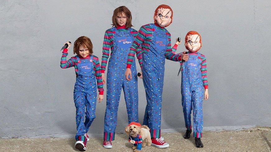 Family dressed as Chucky